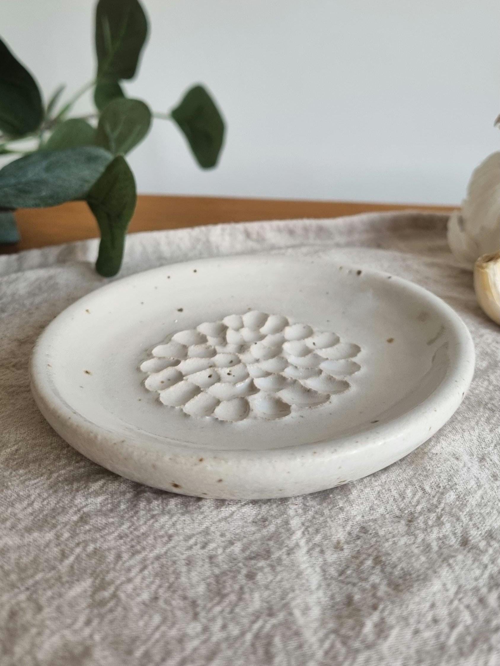 White Speckled Handmade Ceramic Garlic Grater