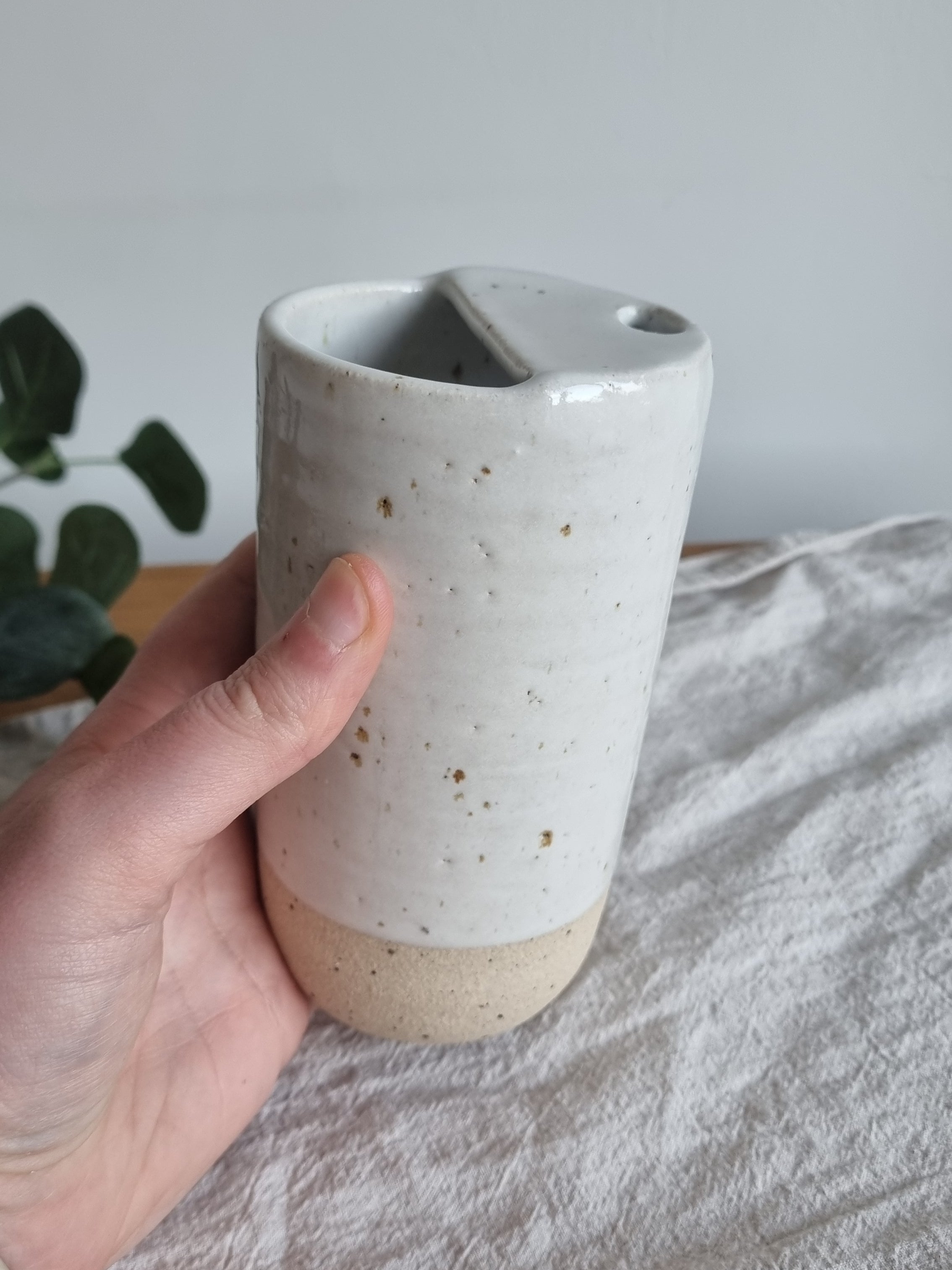 White Speckle Ceramic Travel To-Go Mug