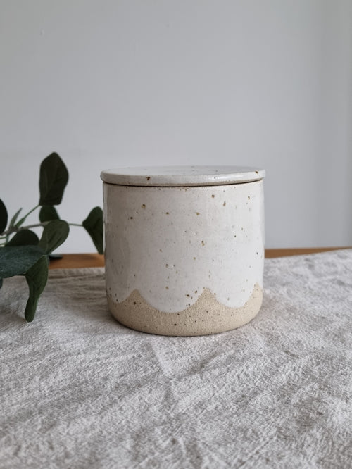 Ceramic French Butter Dish in White Speckle
