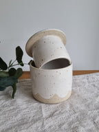 Ceramic French Butter Dish in White Speckle