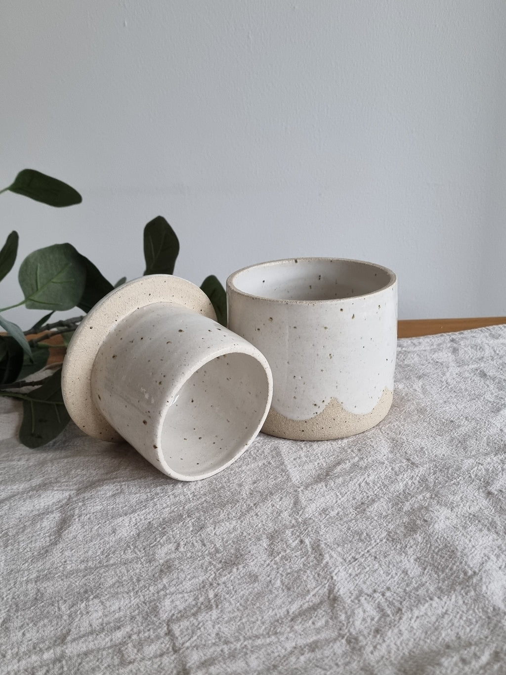 Ceramic French Butter Dish in White Speckle