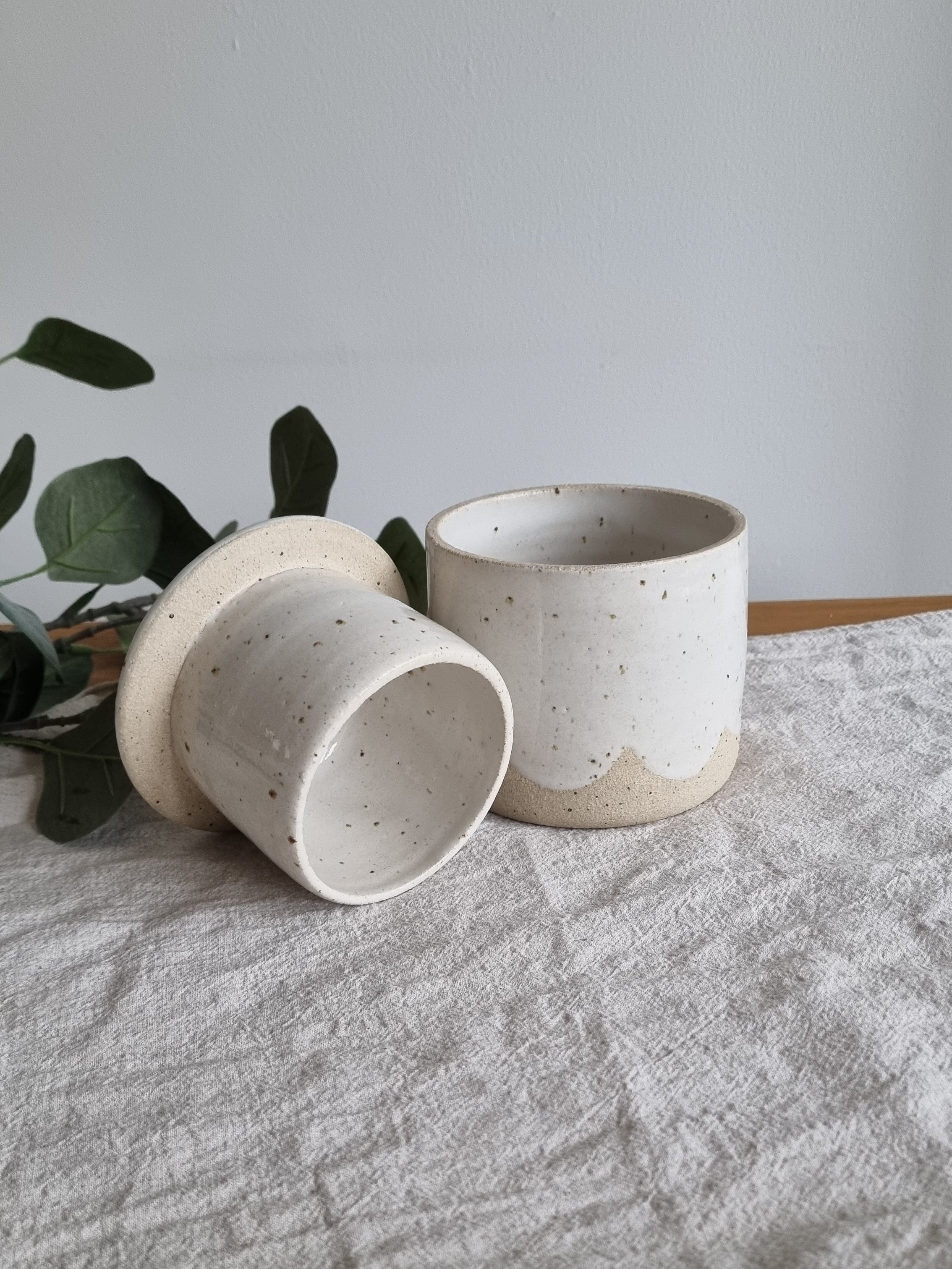 Ceramic French Butter Dish in White Speckle