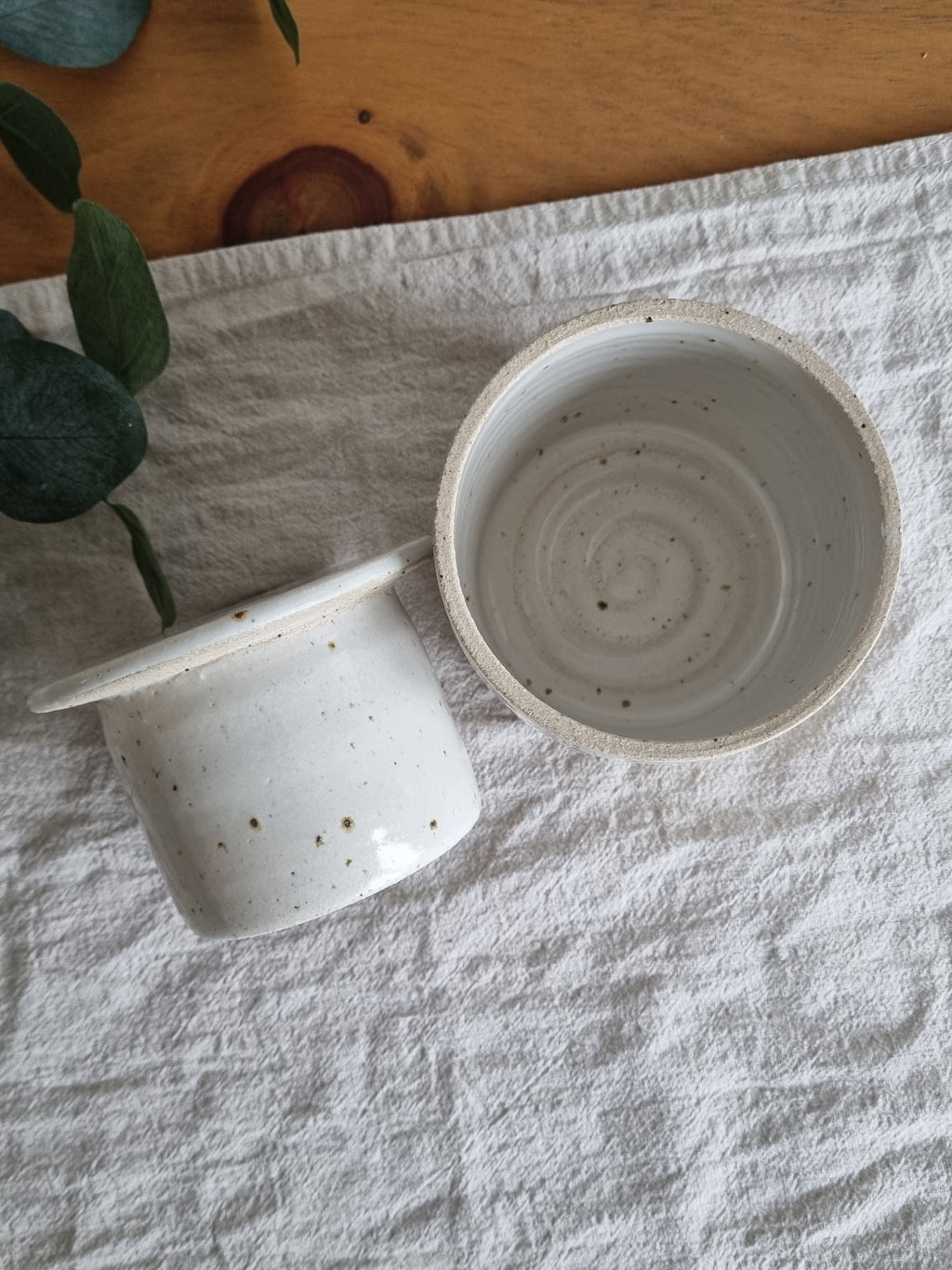 Ceramic French Butter Dish in White Speckle