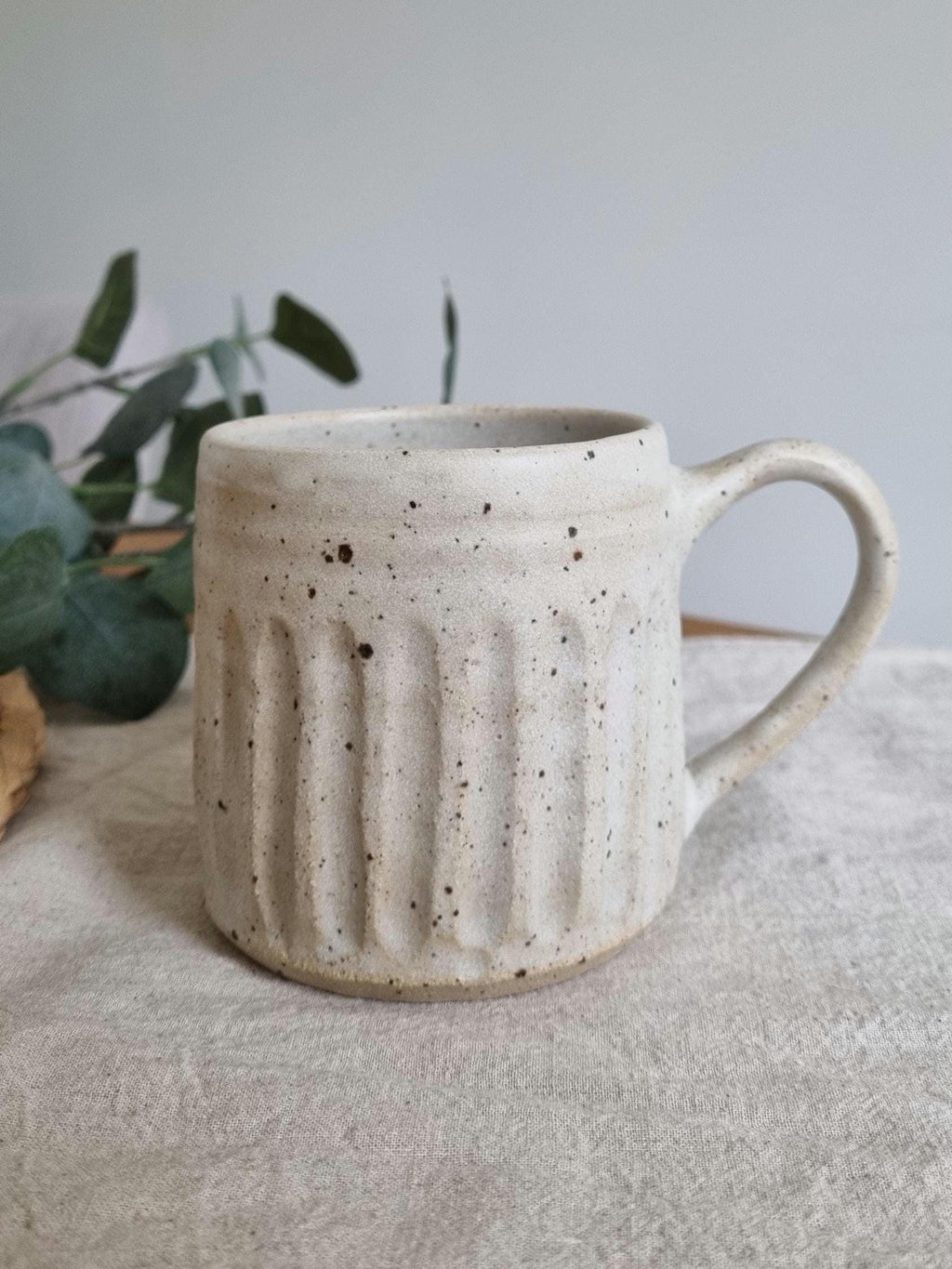 Speckled Carved Off White Mug