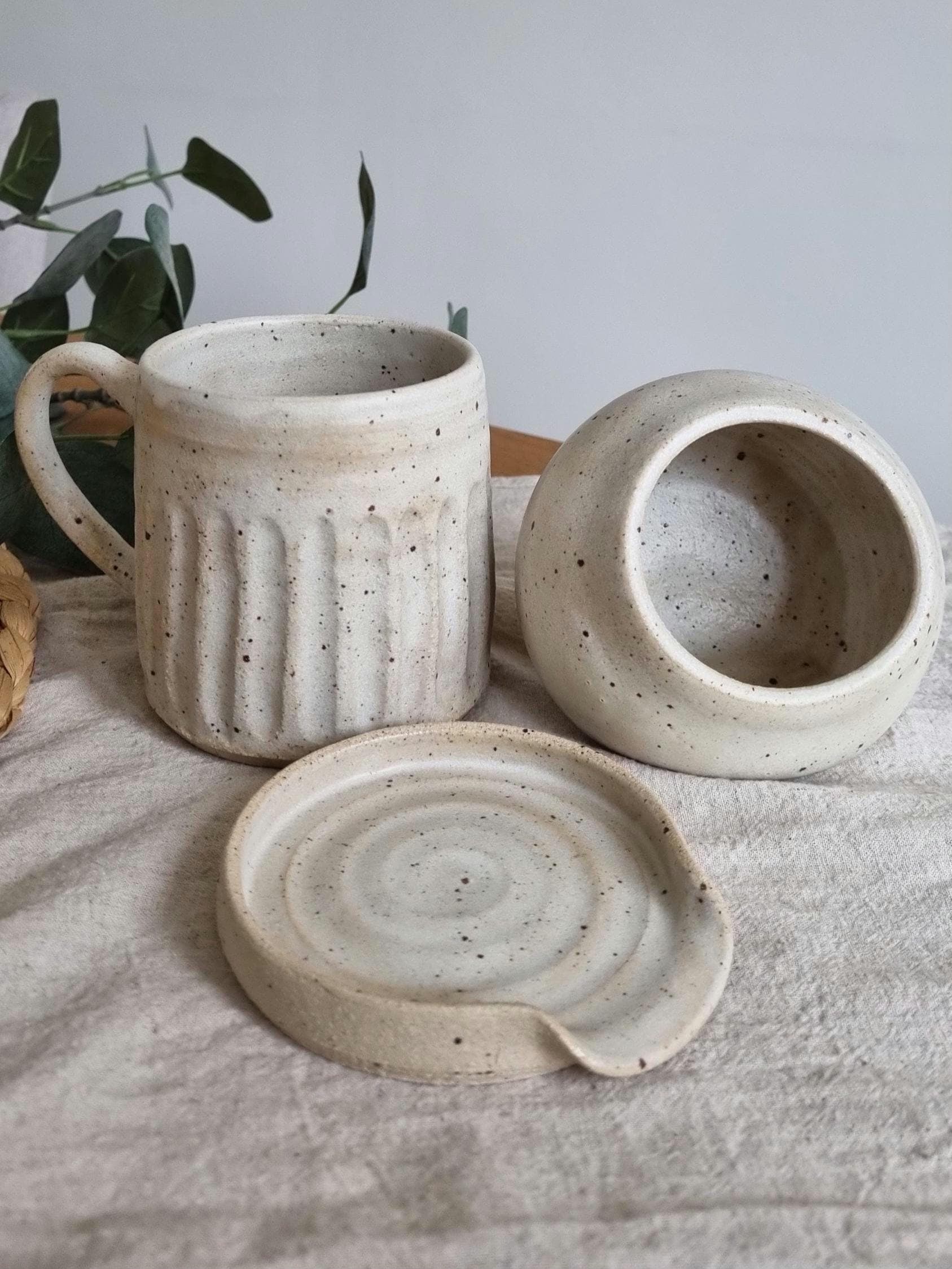 Speckled Carved Off White Mug