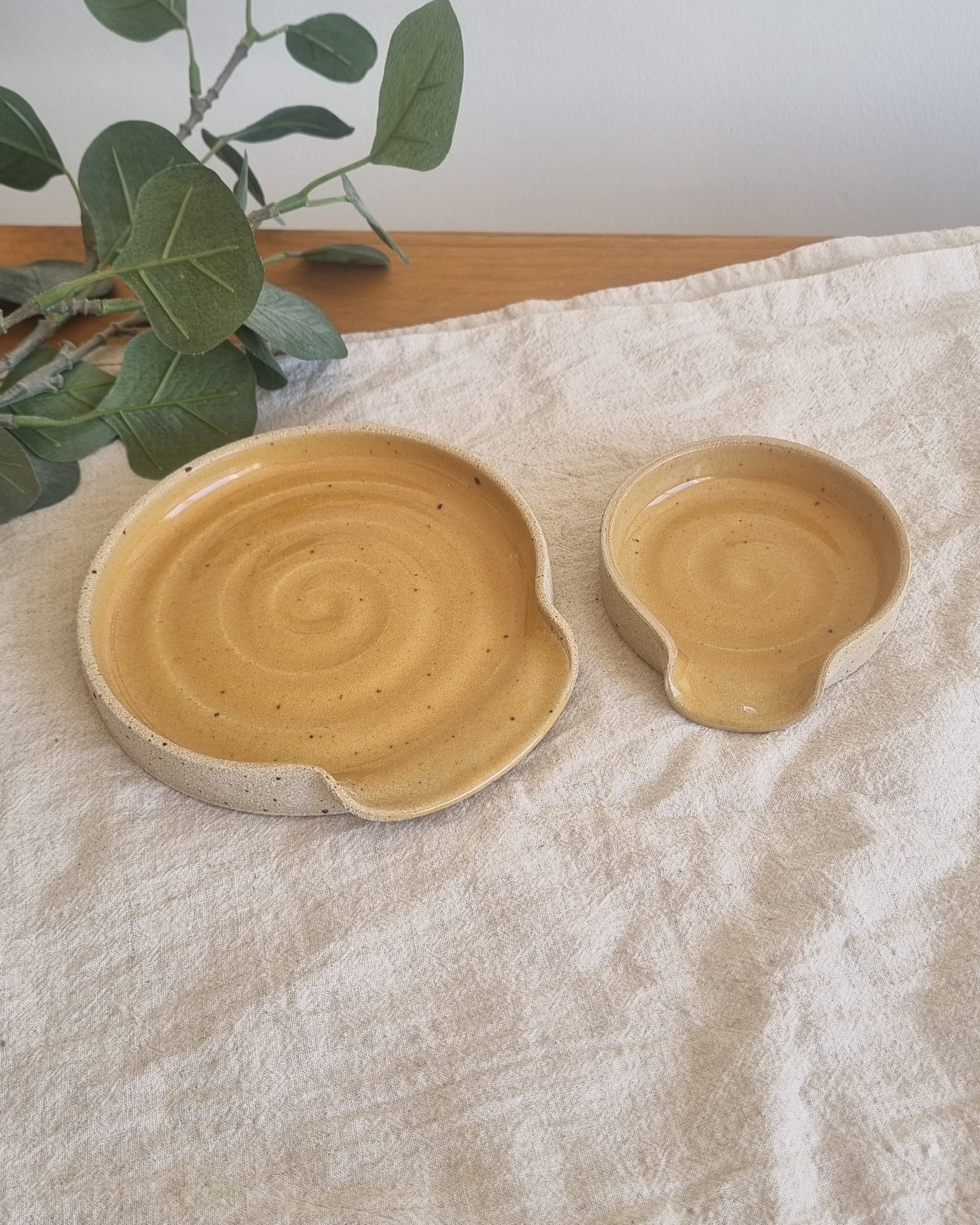 Golden Yellow Speckled Handmade Ceramic Spoon Rest