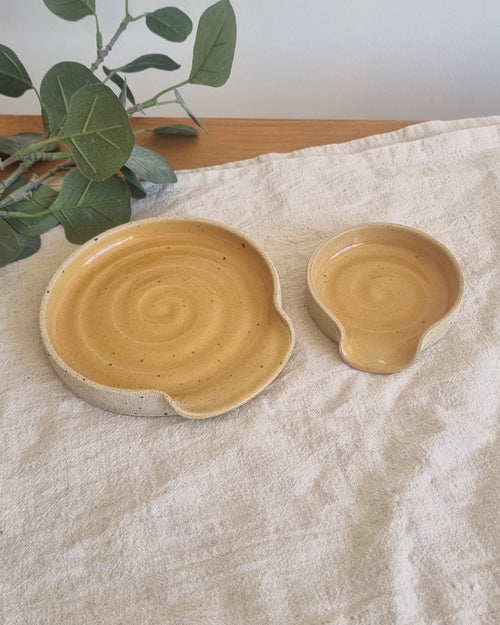 Golden Yellow Speckled Handmade Ceramic Spoon Rest
