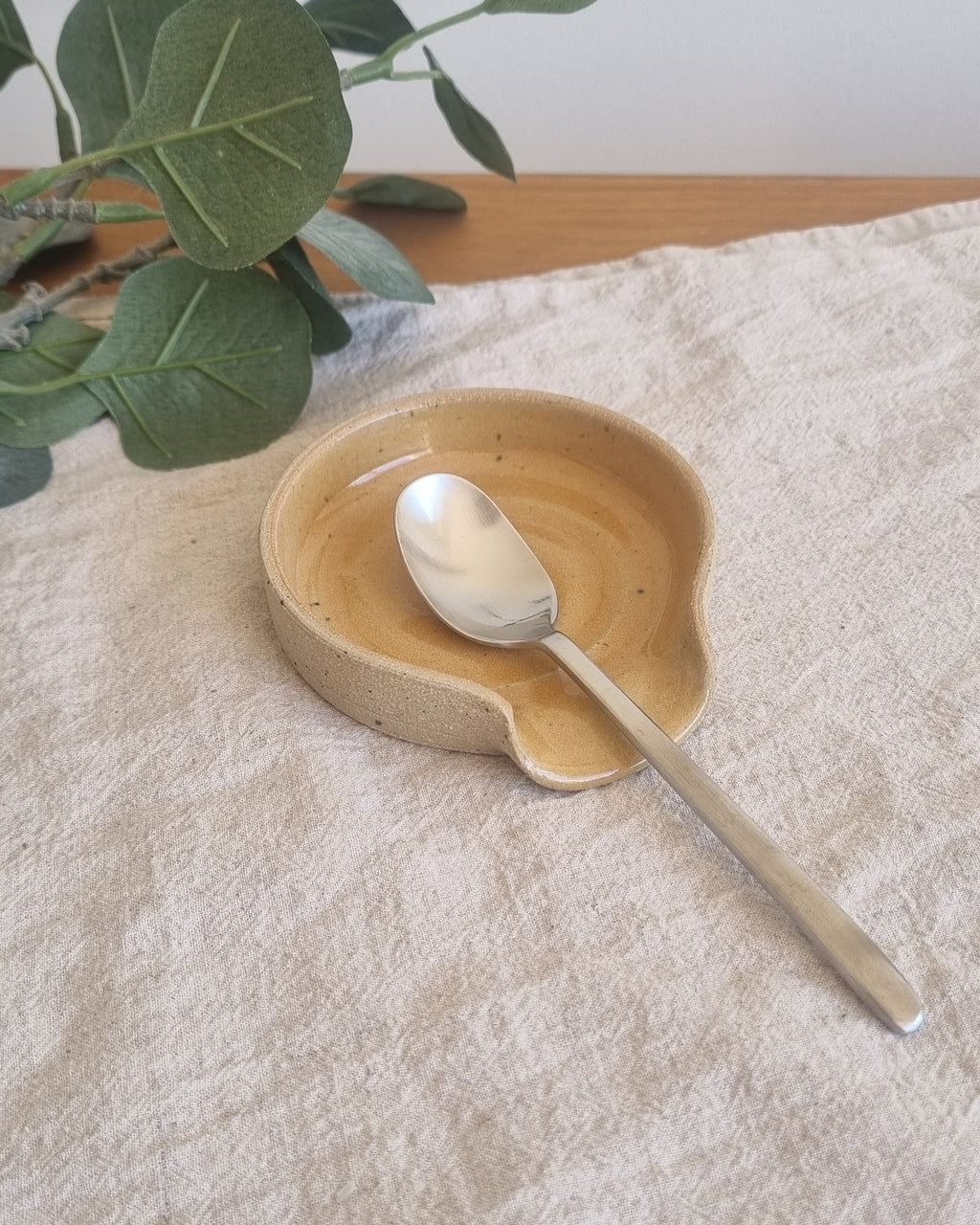 Golden Yellow Speckled Handmade Ceramic Spoon Rest