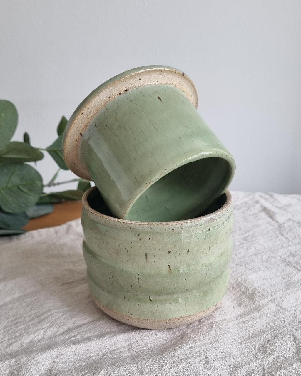 Ceramic French Butter Dish in Pastel Green Speckle