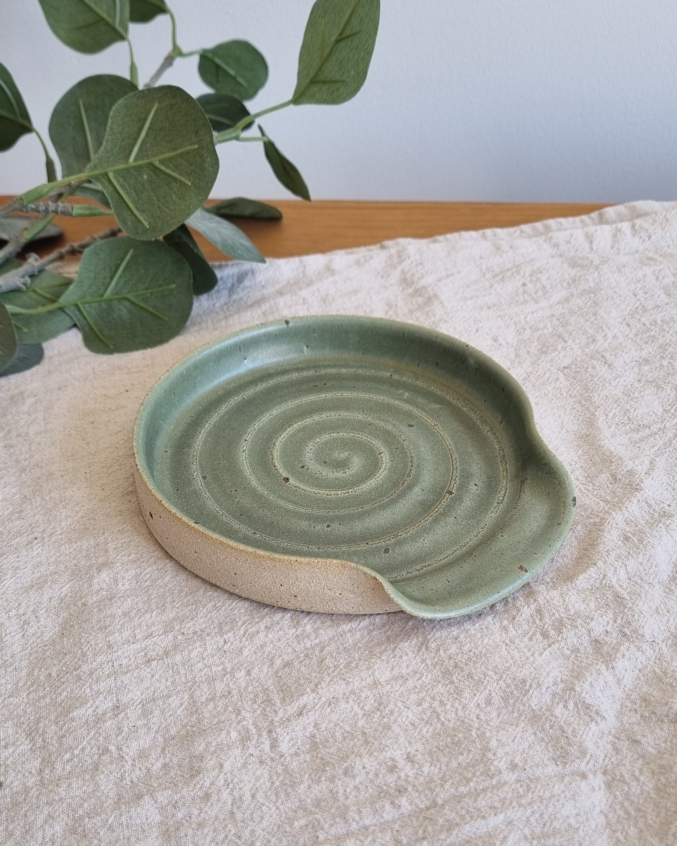 Green Ceramic Handmade Spoon Rest