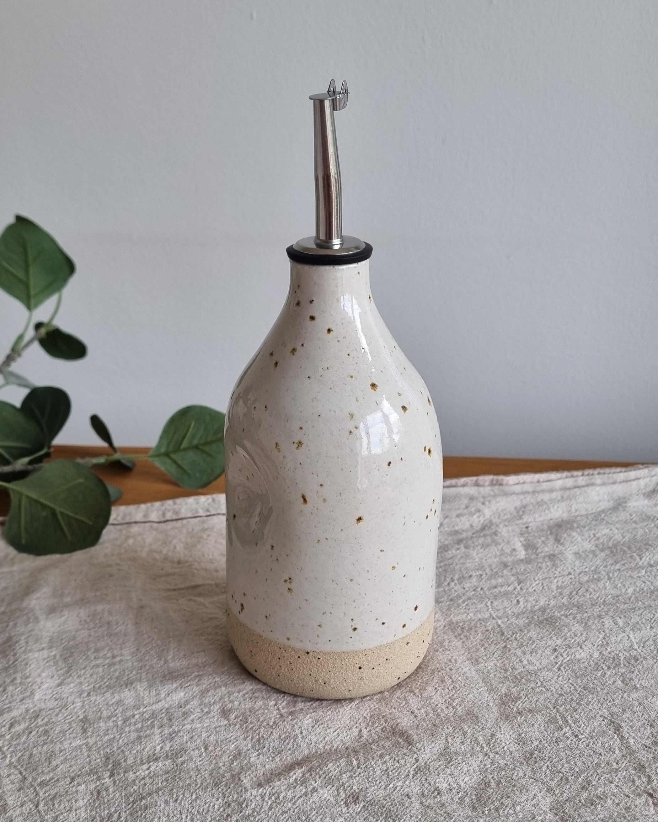 Handmade Ceramic Oil Bottle in White Speckle