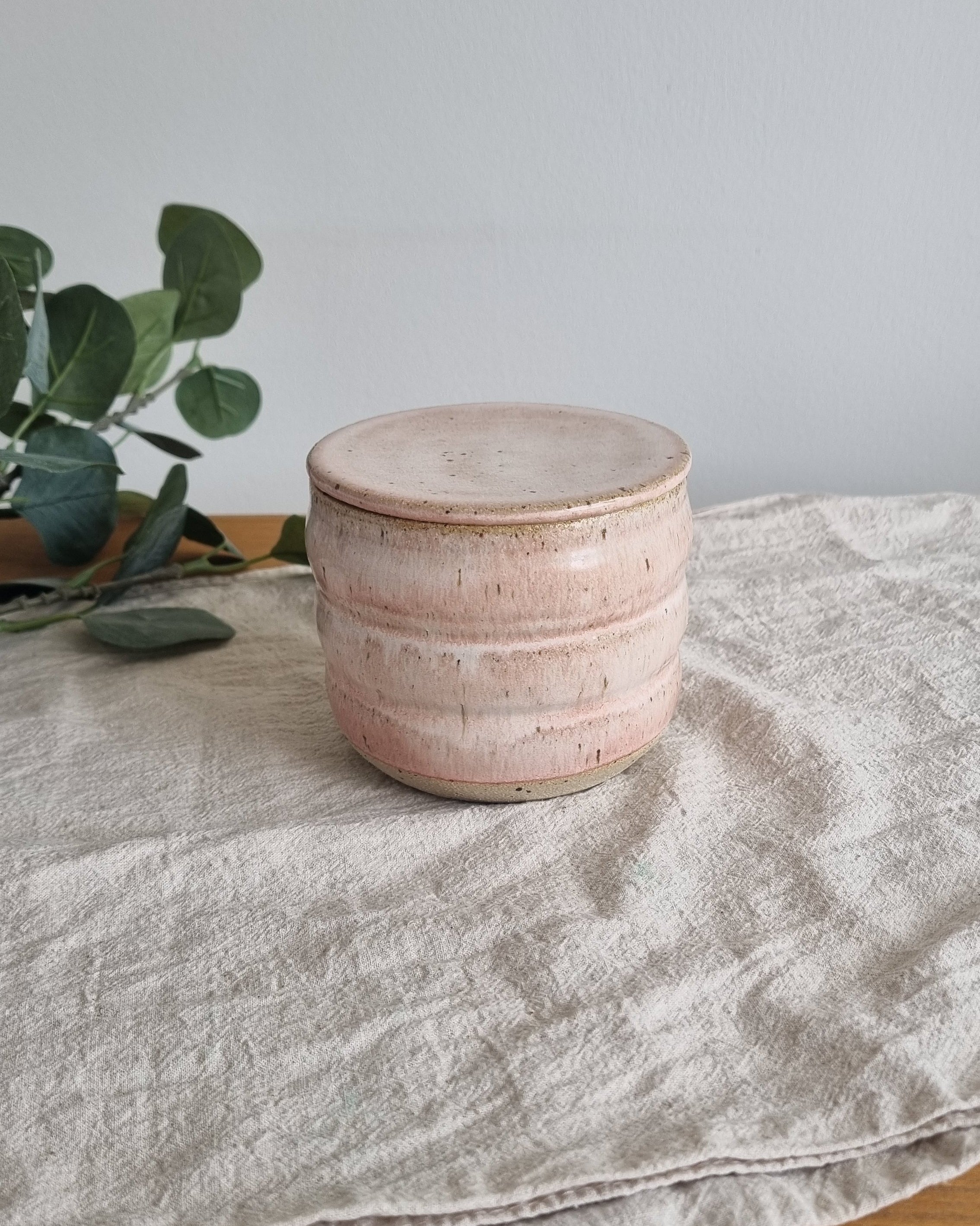 Ceramic French Butter Dish in Pastel Pink Speckle