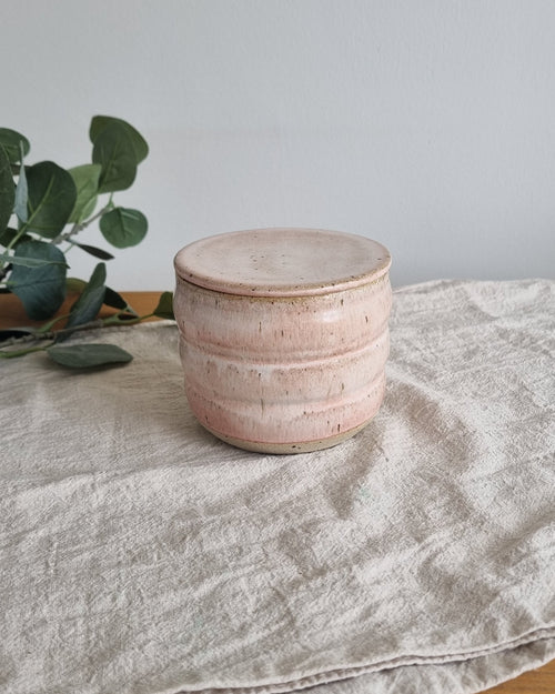 Ceramic French Butter Dish in Pastel Pink Speckle