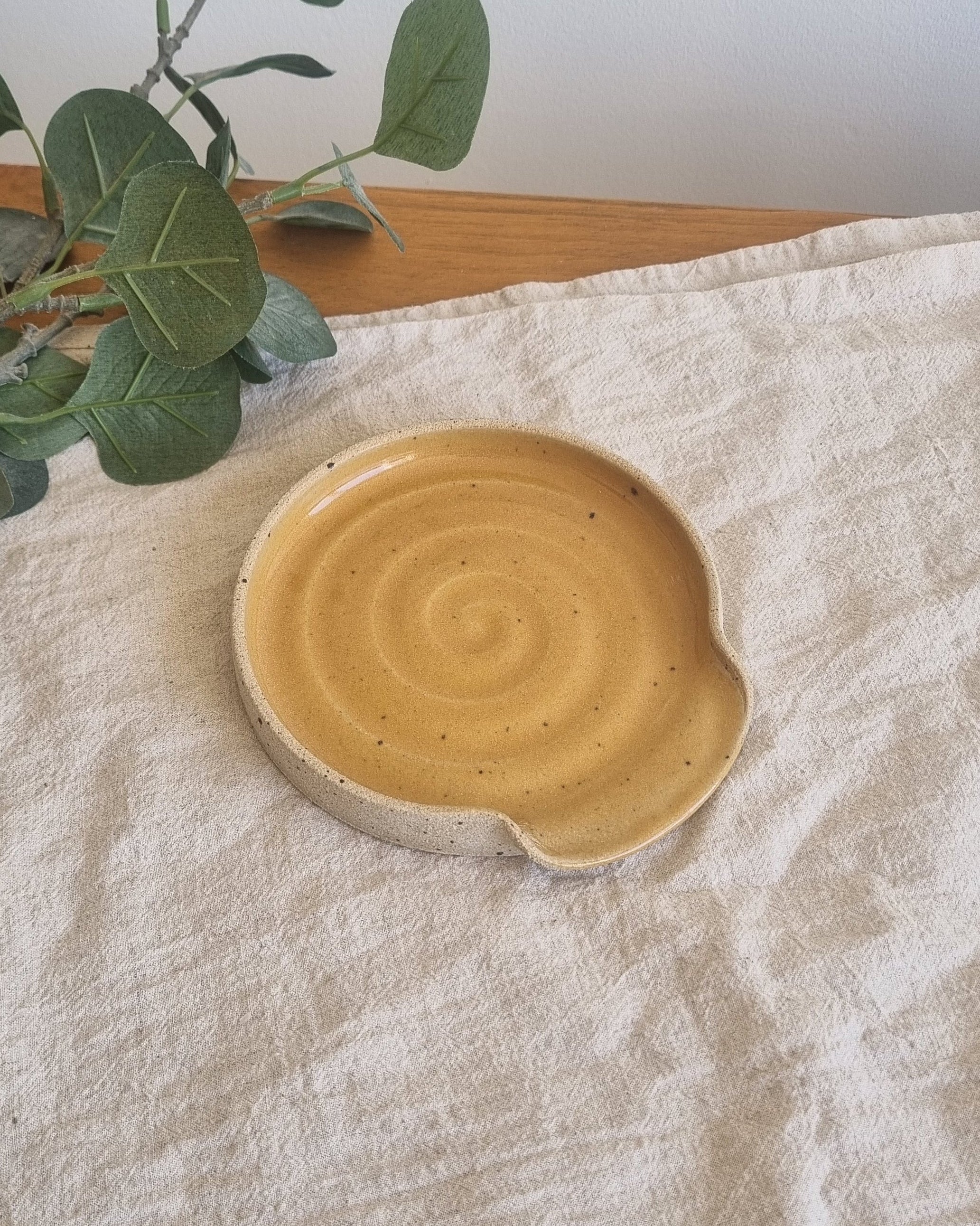 Golden Yellow Speckled Handmade Ceramic Spoon Rest