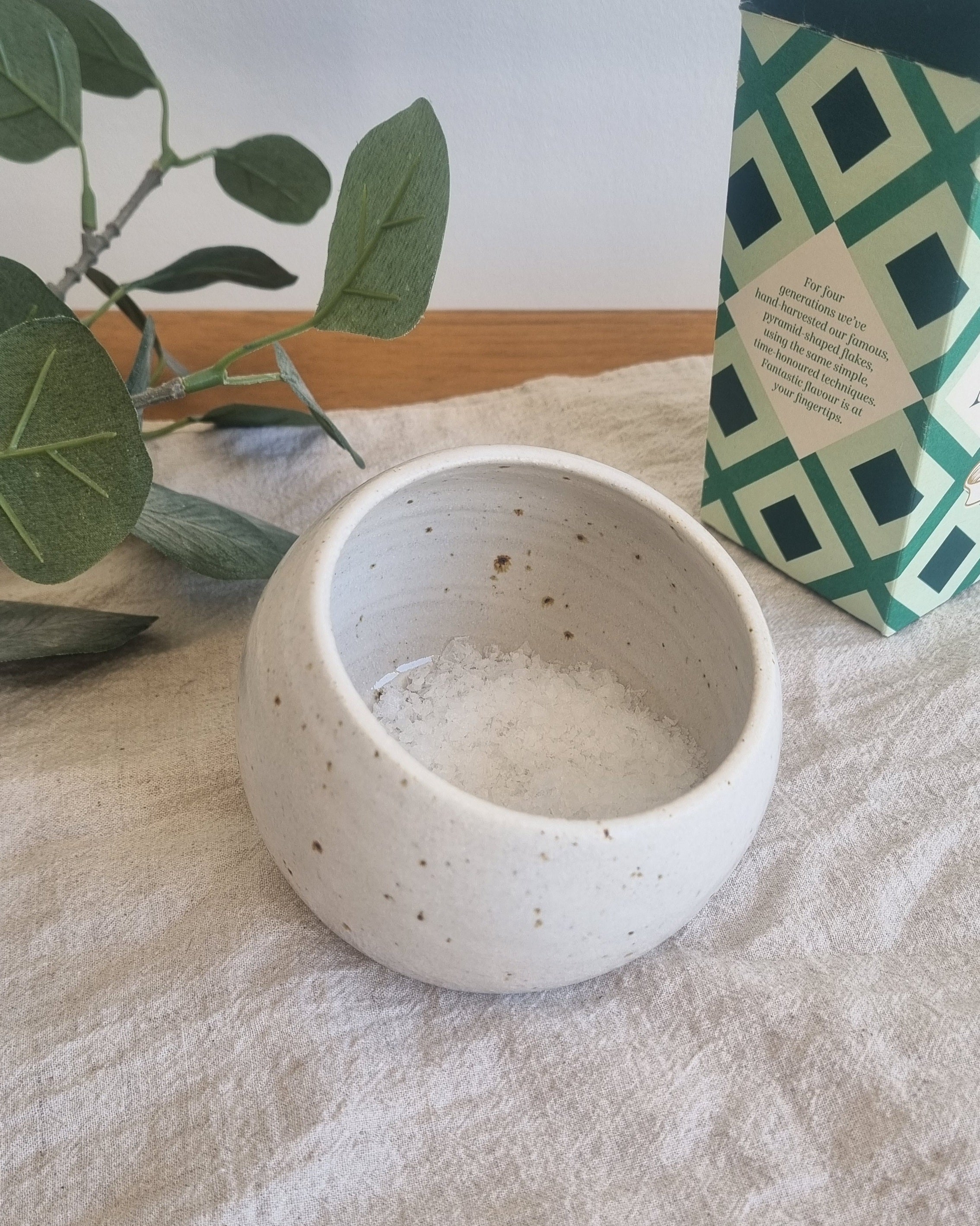 Handmade Ceramic Salt Pig in Speckled White