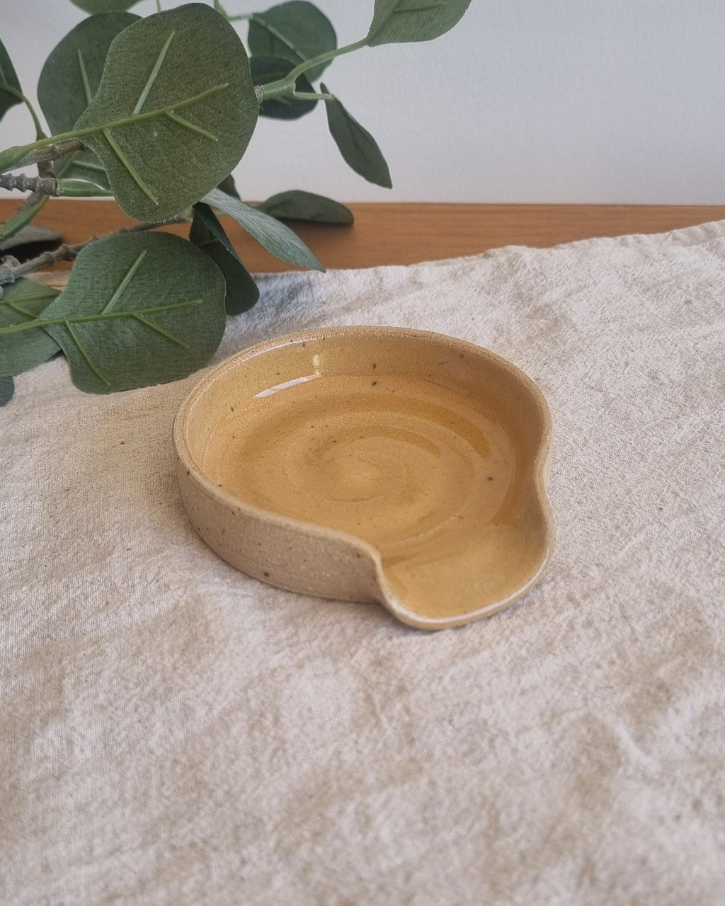 Golden Yellow Speckled Handmade Ceramic Spoon Rest