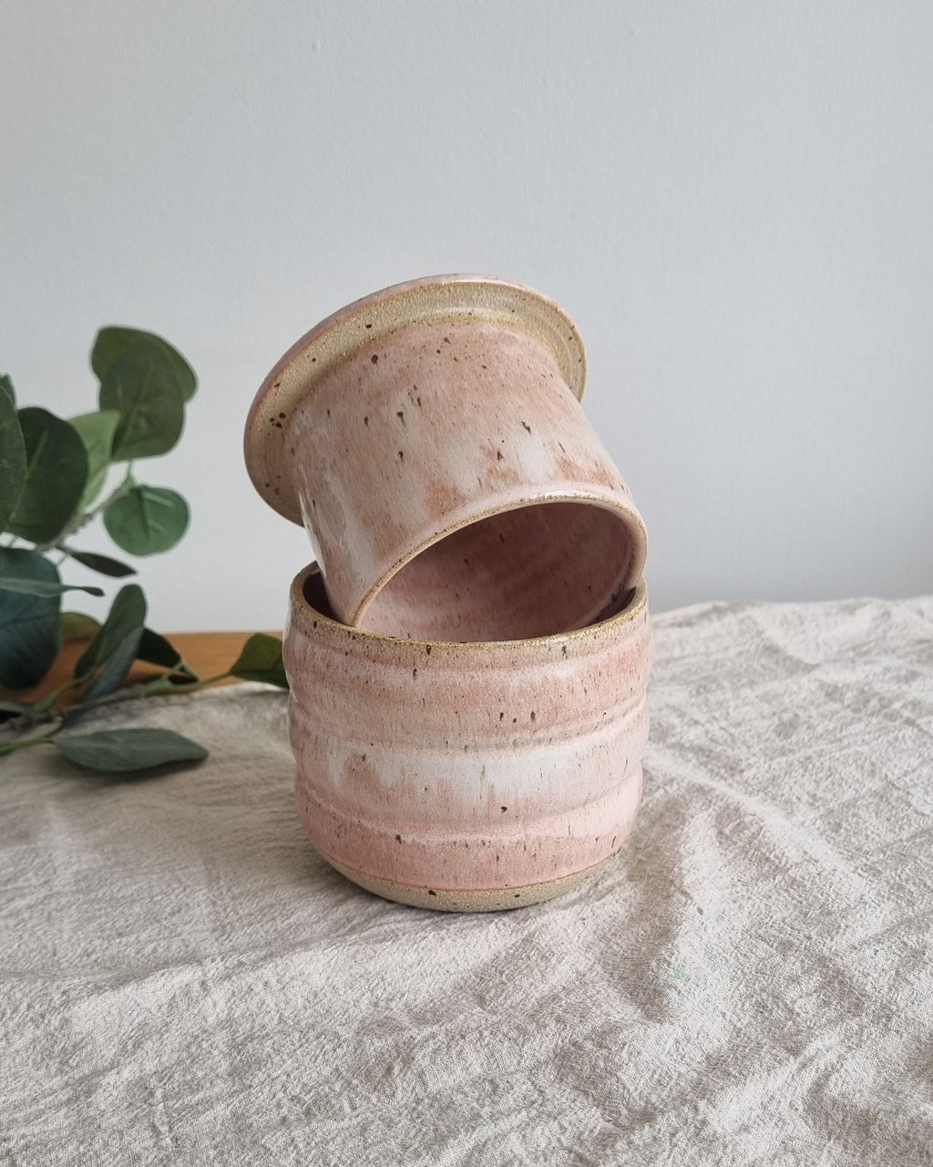 Ceramic French Butter Dish in Pastel Pink Speckle