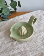 Handmade Ceramic Citrus Juicer with Handle in Pastel Green