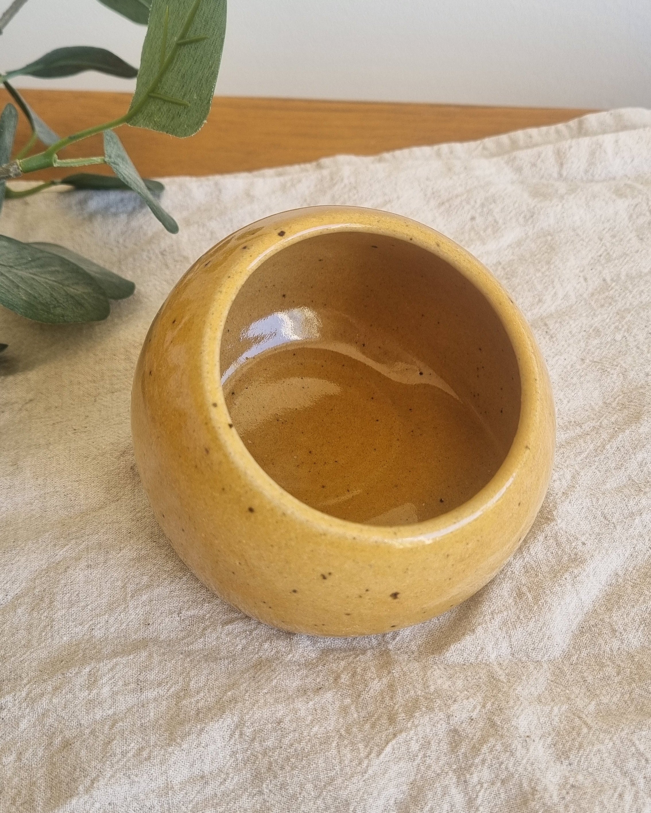 Handmade Ceramic Salt Pig in Speckled Golden Yellow