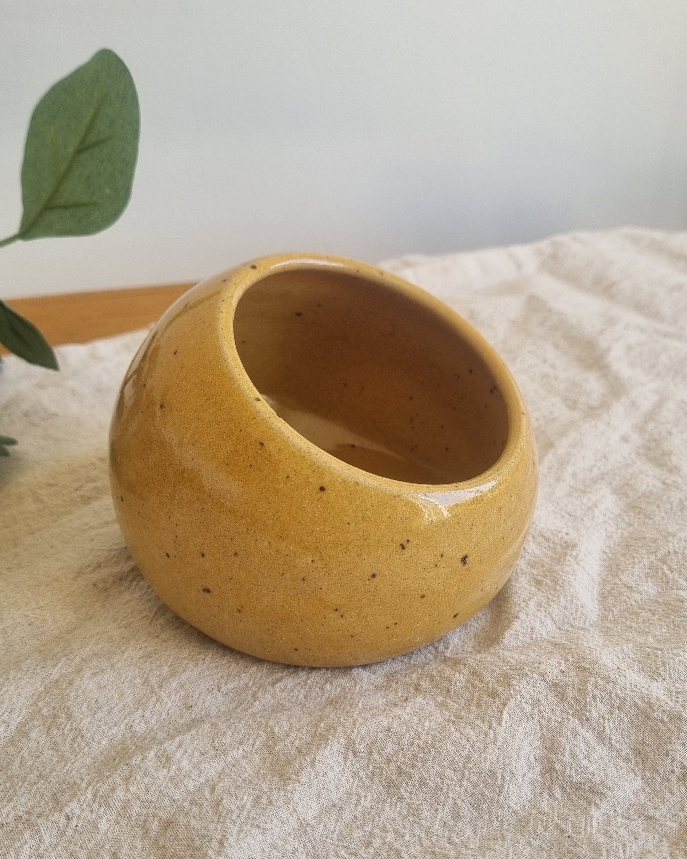 Handmade Ceramic Salt Pig in Speckled Golden Yellow