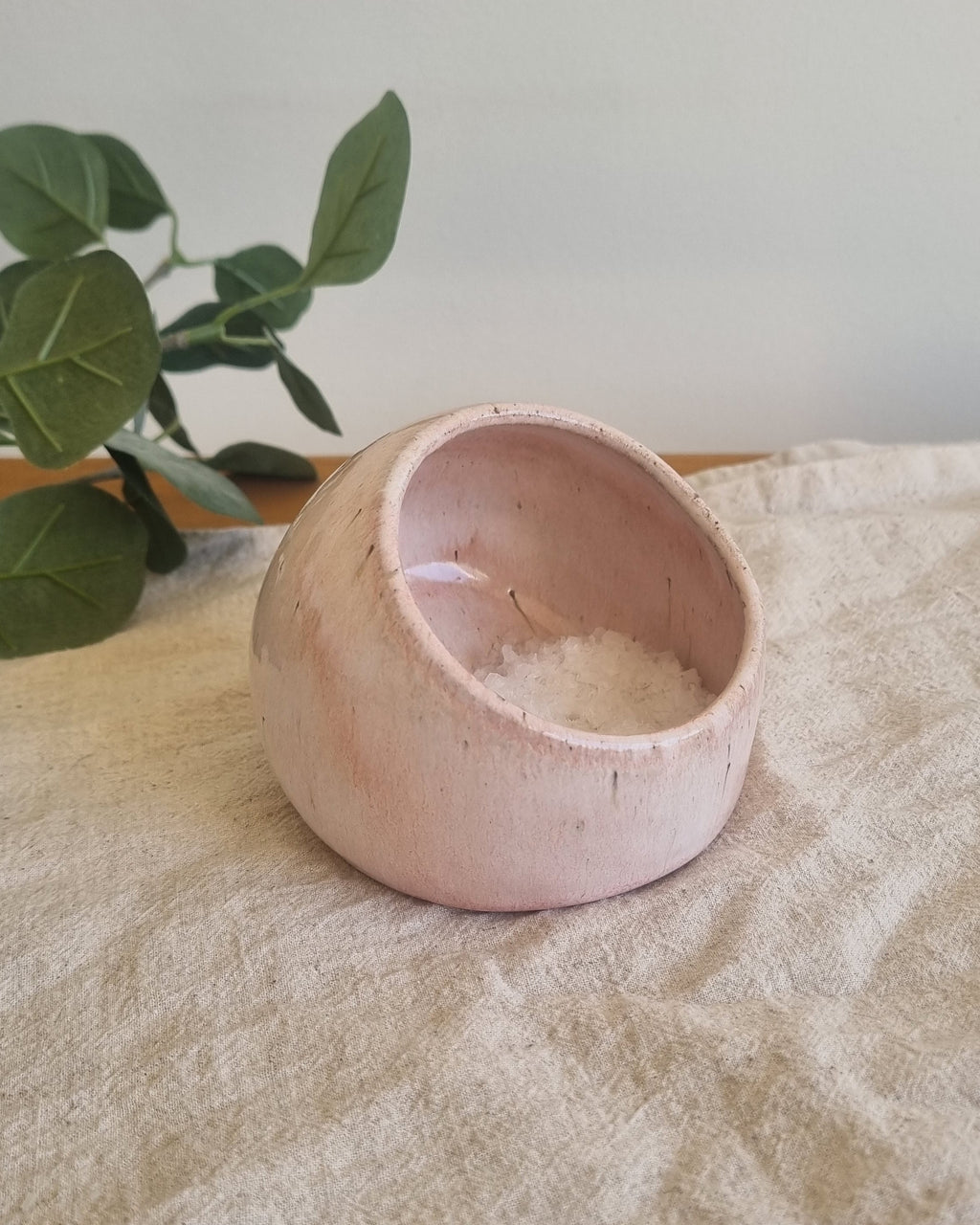 Handmade Ceramic Salt Pig in Speckled Pastel Pink
