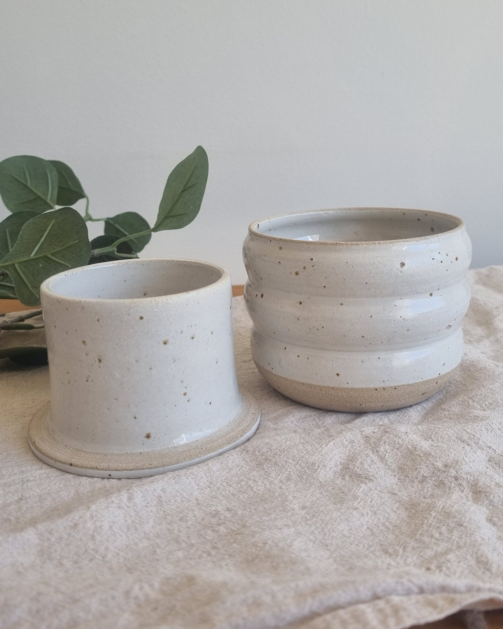 Ceramic French Butter Dish in White Speckle