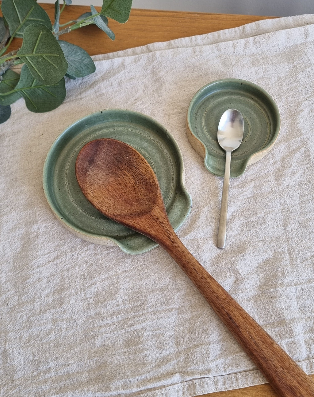 Green Ceramic Handmade Spoon Rest