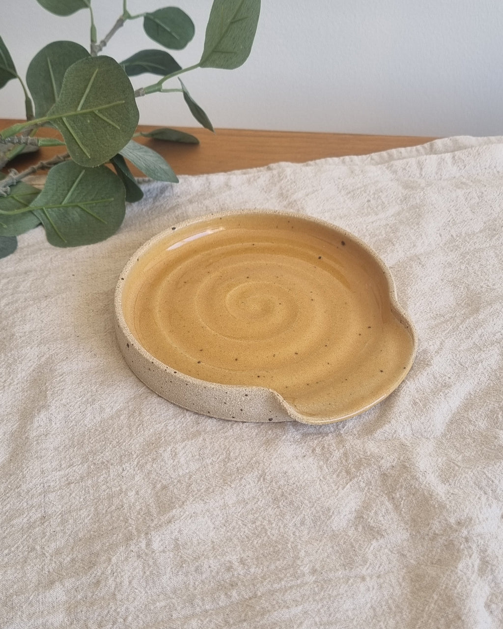 Golden Yellow Speckled Handmade Ceramic Spoon Rest