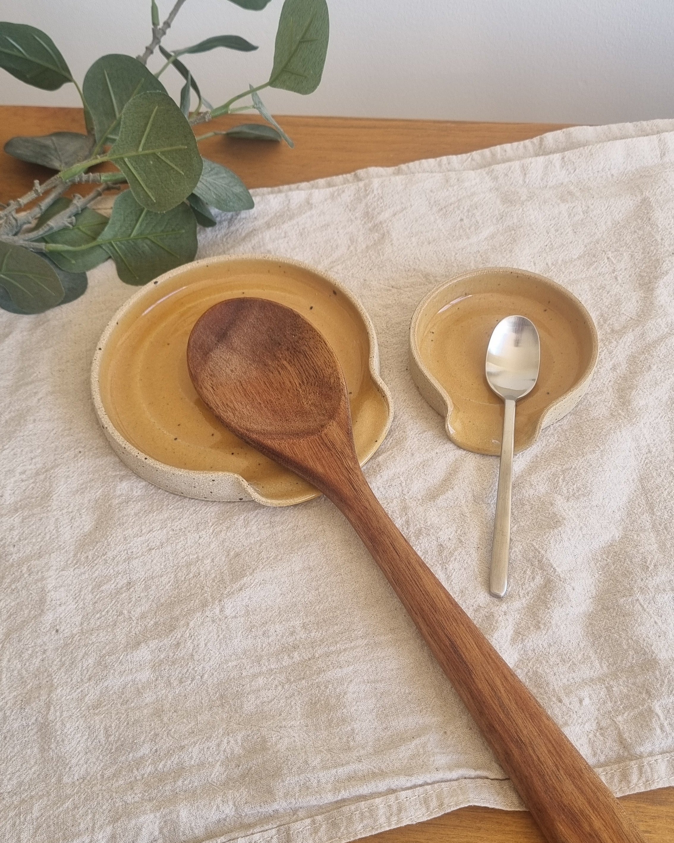 Golden Yellow Speckled Handmade Ceramic Spoon Rest