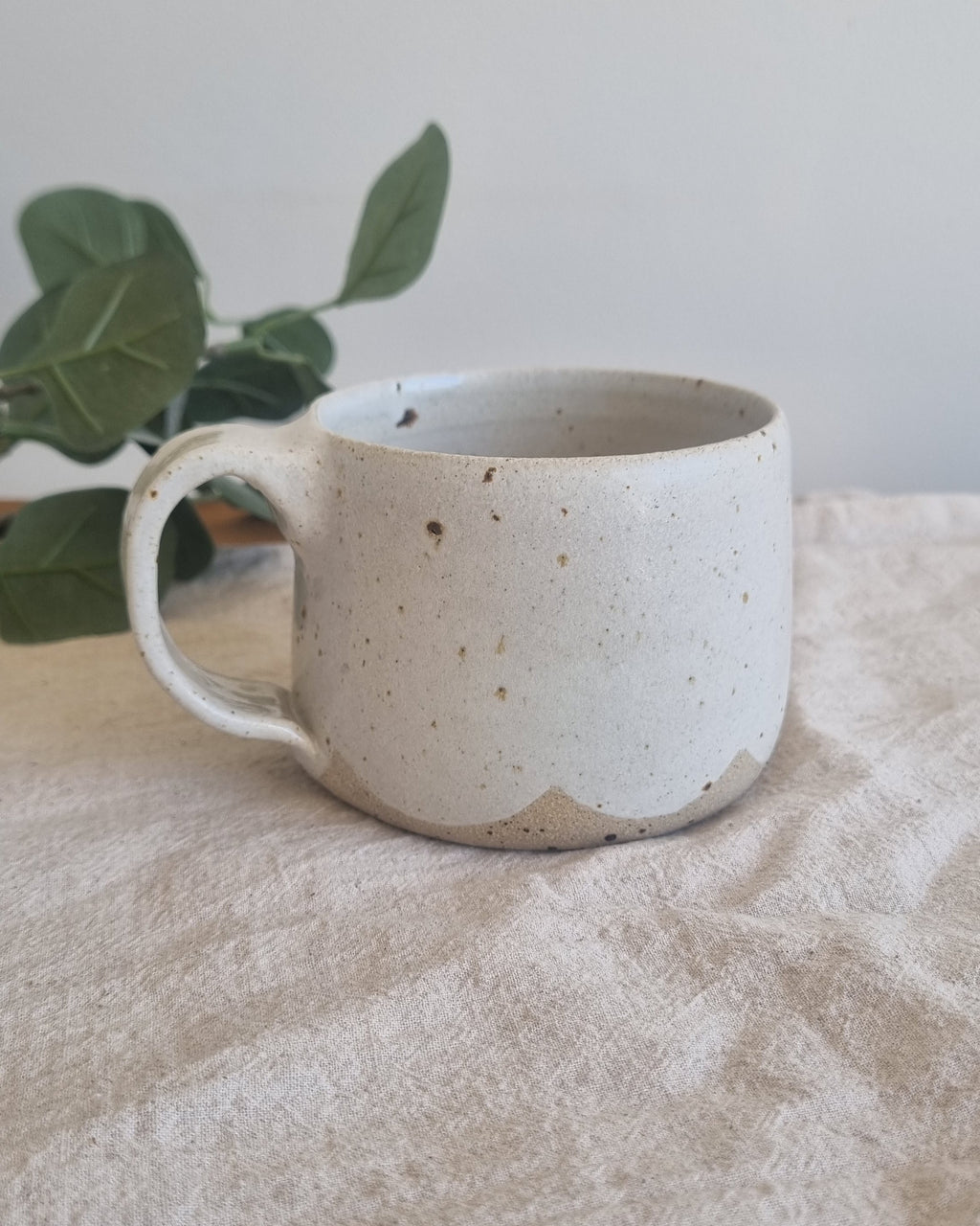 White Scalloped Speckled Handmade Mug