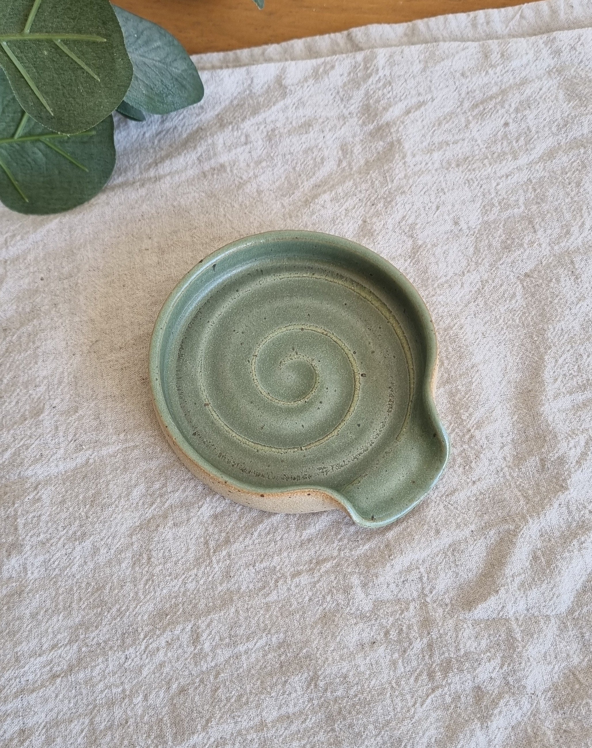 Green Ceramic Handmade Spoon Rest