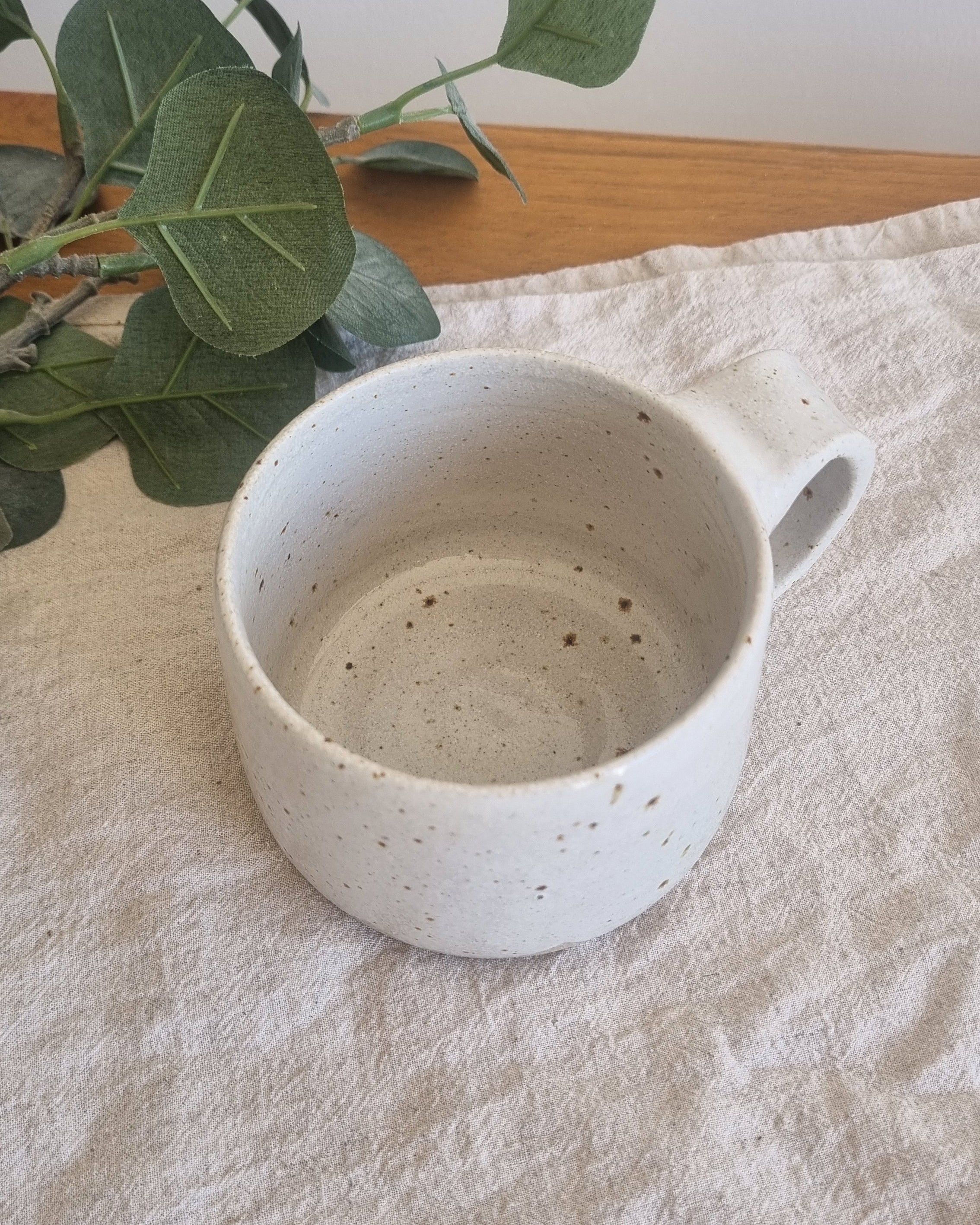 White Scalloped Speckled Handmade Mug