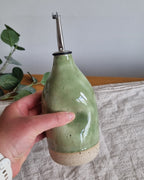 Handmade Ceramic Oil Bottle in Pastel Green Speckle