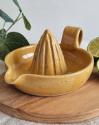 Handmade Ceramic Citrus Juicer with Handle in Golden Yellow Speckle