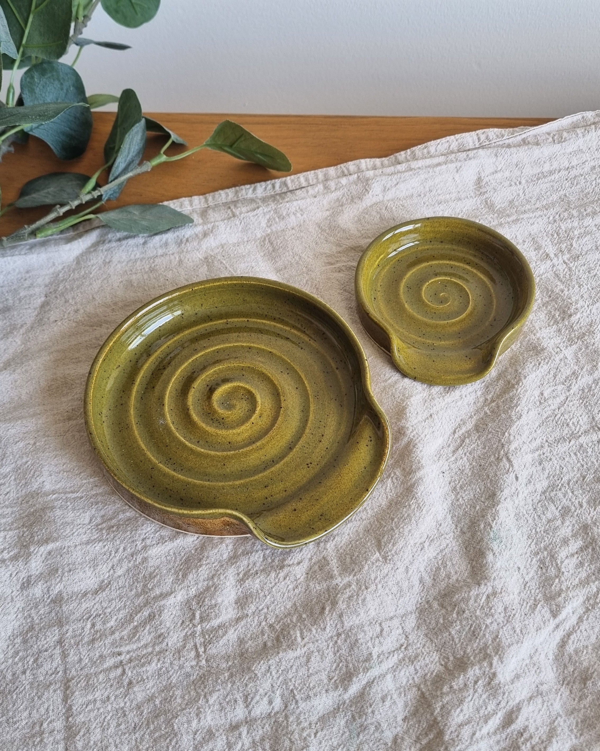 Olive Green Speckled Handmade Ceramic Spoon Rest