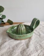 Handmade Ceramic Citrus Juicer with Handle in Green Speckle
