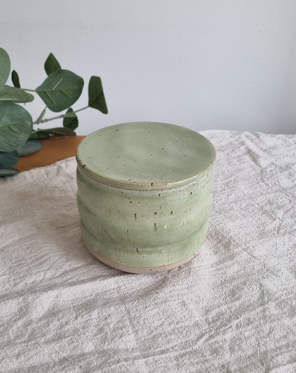 Ceramic French Butter Dish in Pastel Green Speckle
