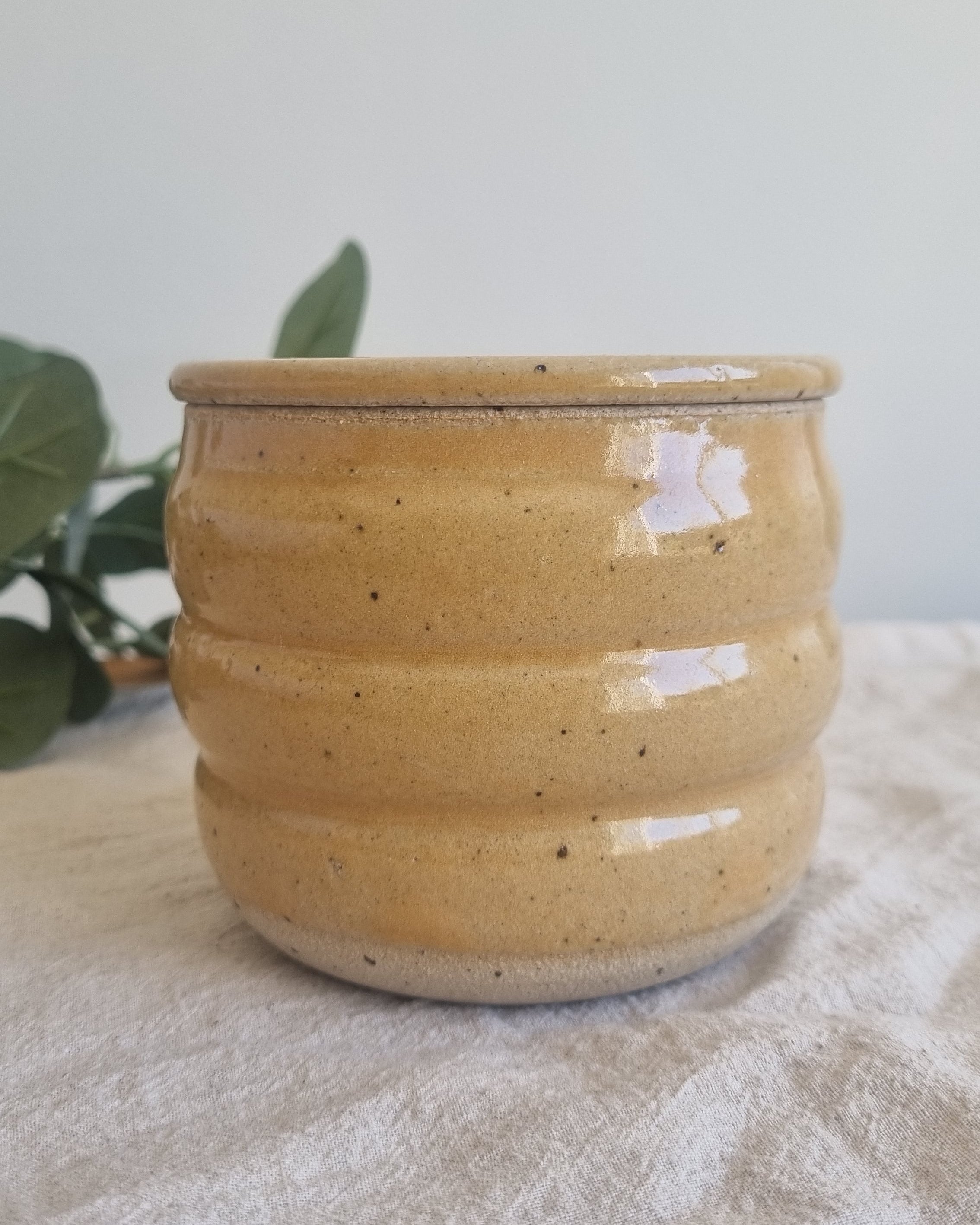 Ceramic French Butter Dish in Golden Yellow Speckle