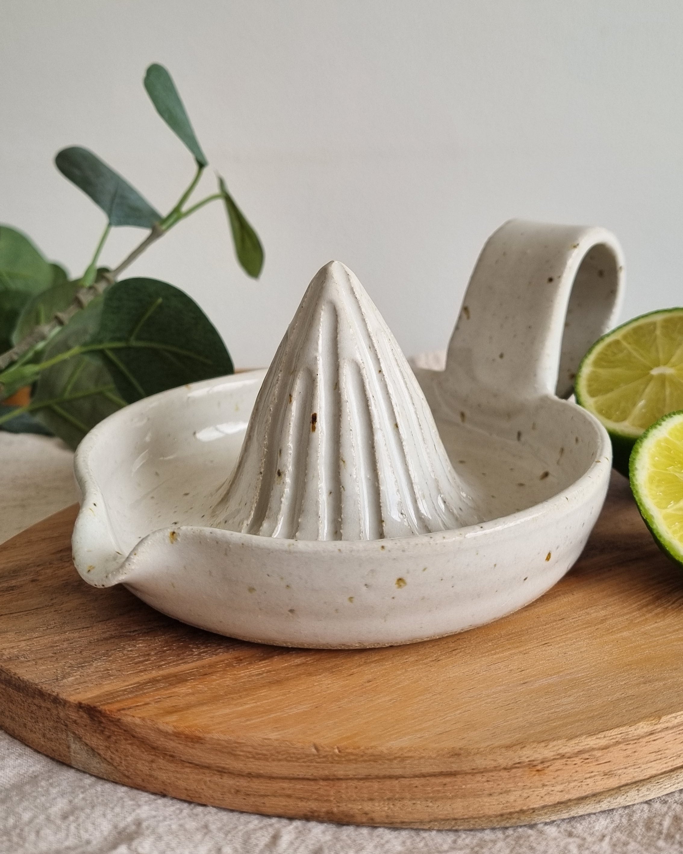 Handmade Ceramic Citrus Juicer with Handle in White Speckle