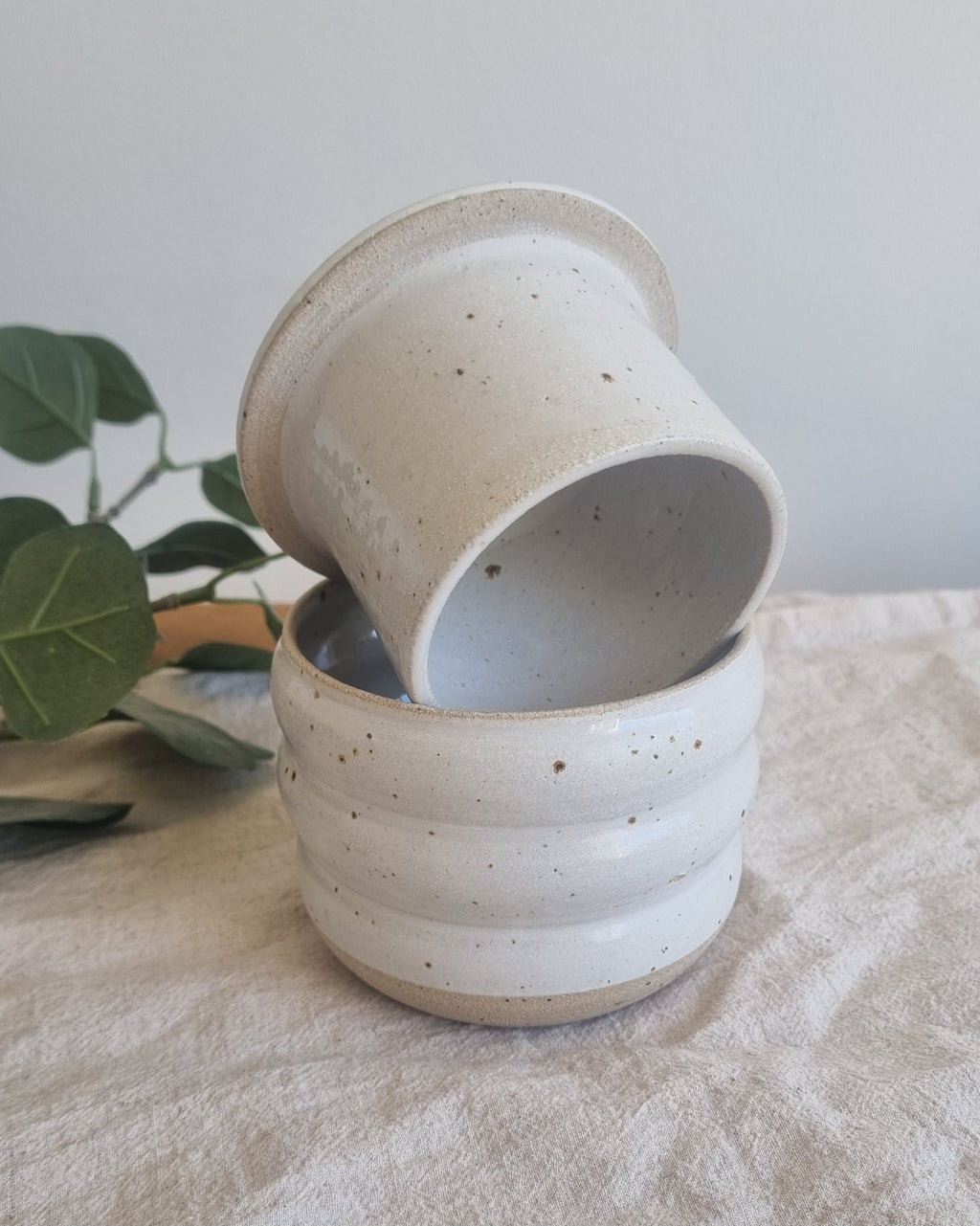 Ceramic French Butter Dish in White Speckle