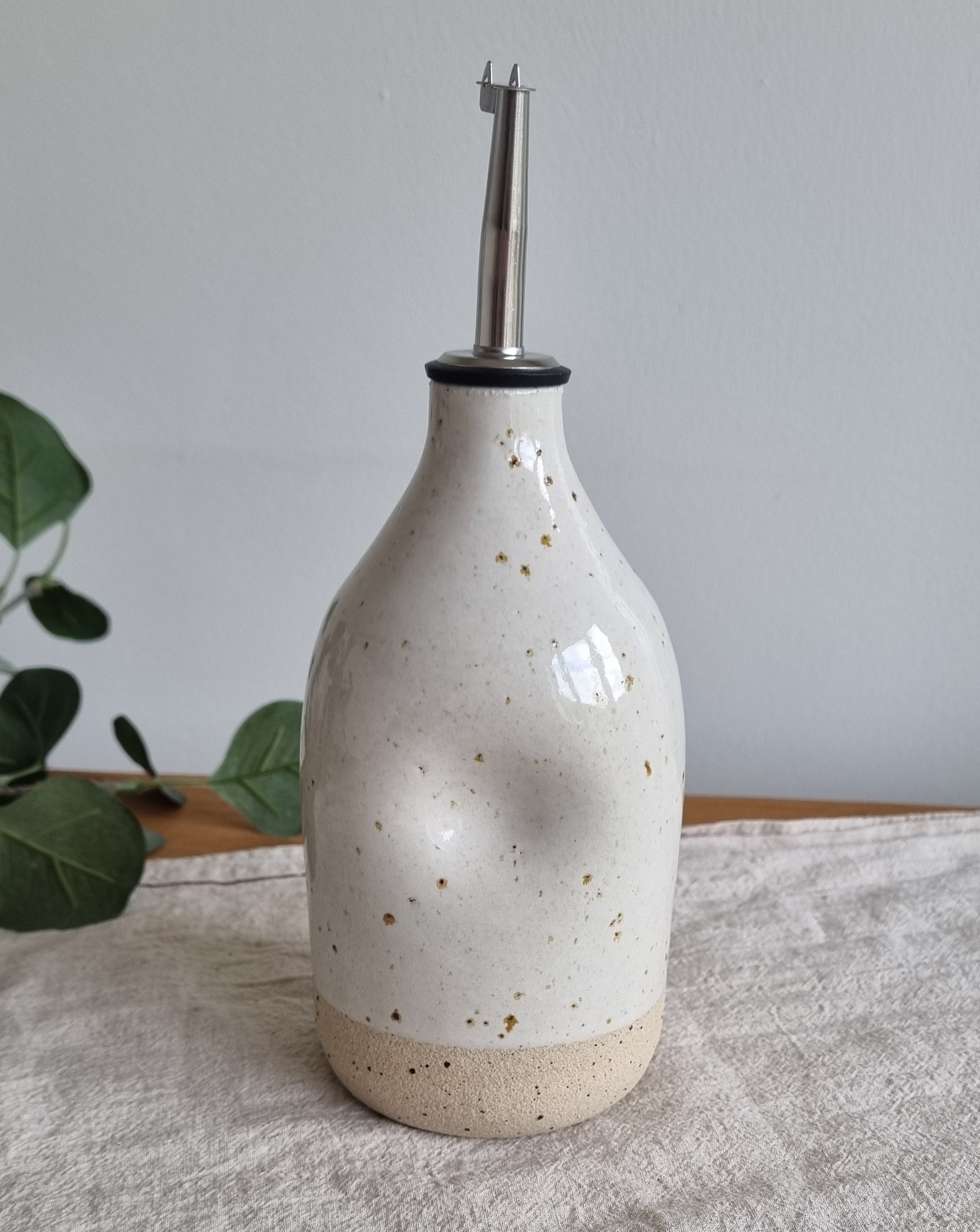 Handmade Ceramic Oil Bottle in White Speckle