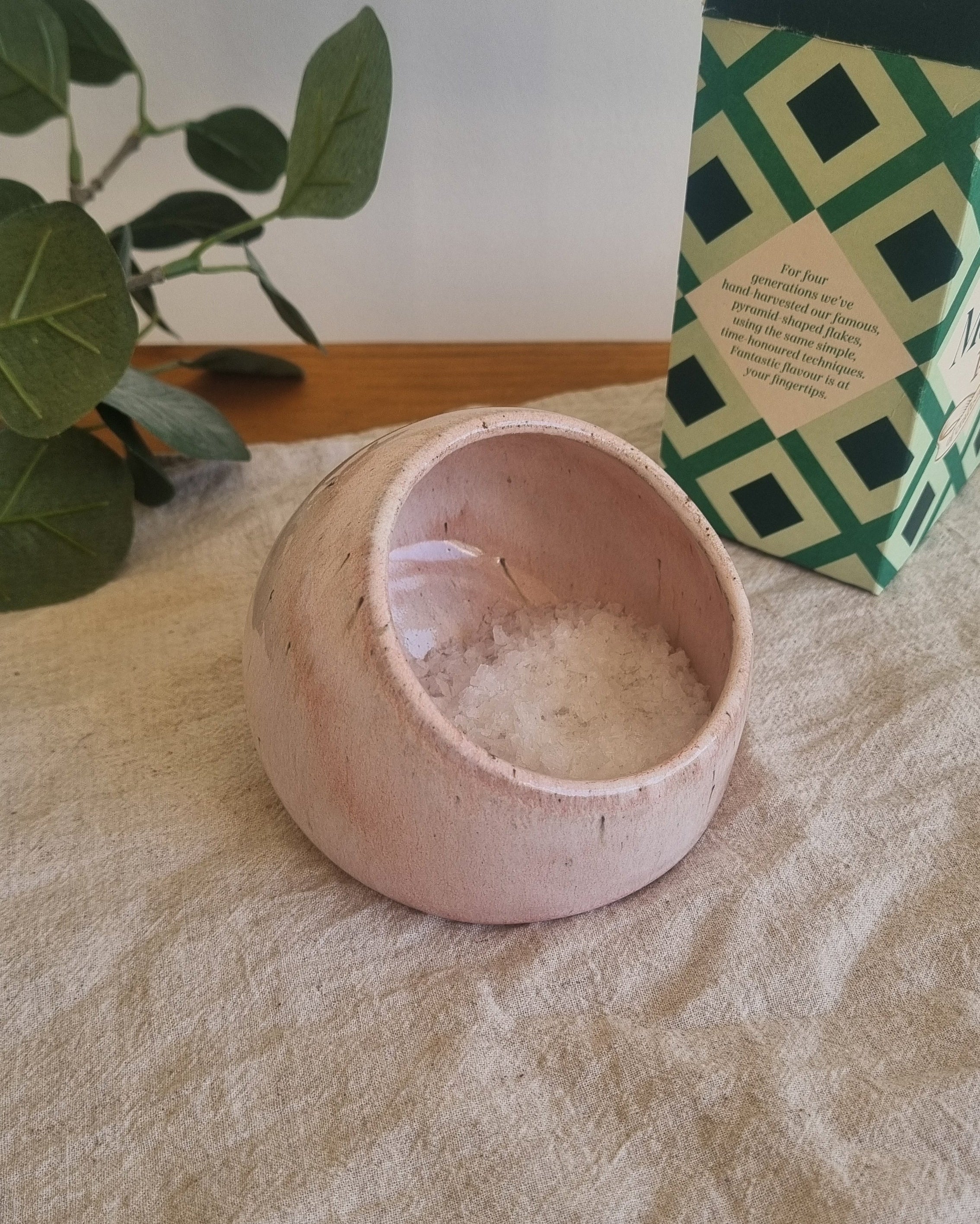 Handmade Ceramic Salt Pig in Speckled Pastel Pink
