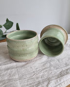 Ceramic French Butter Dish in Pastel Green Speckle