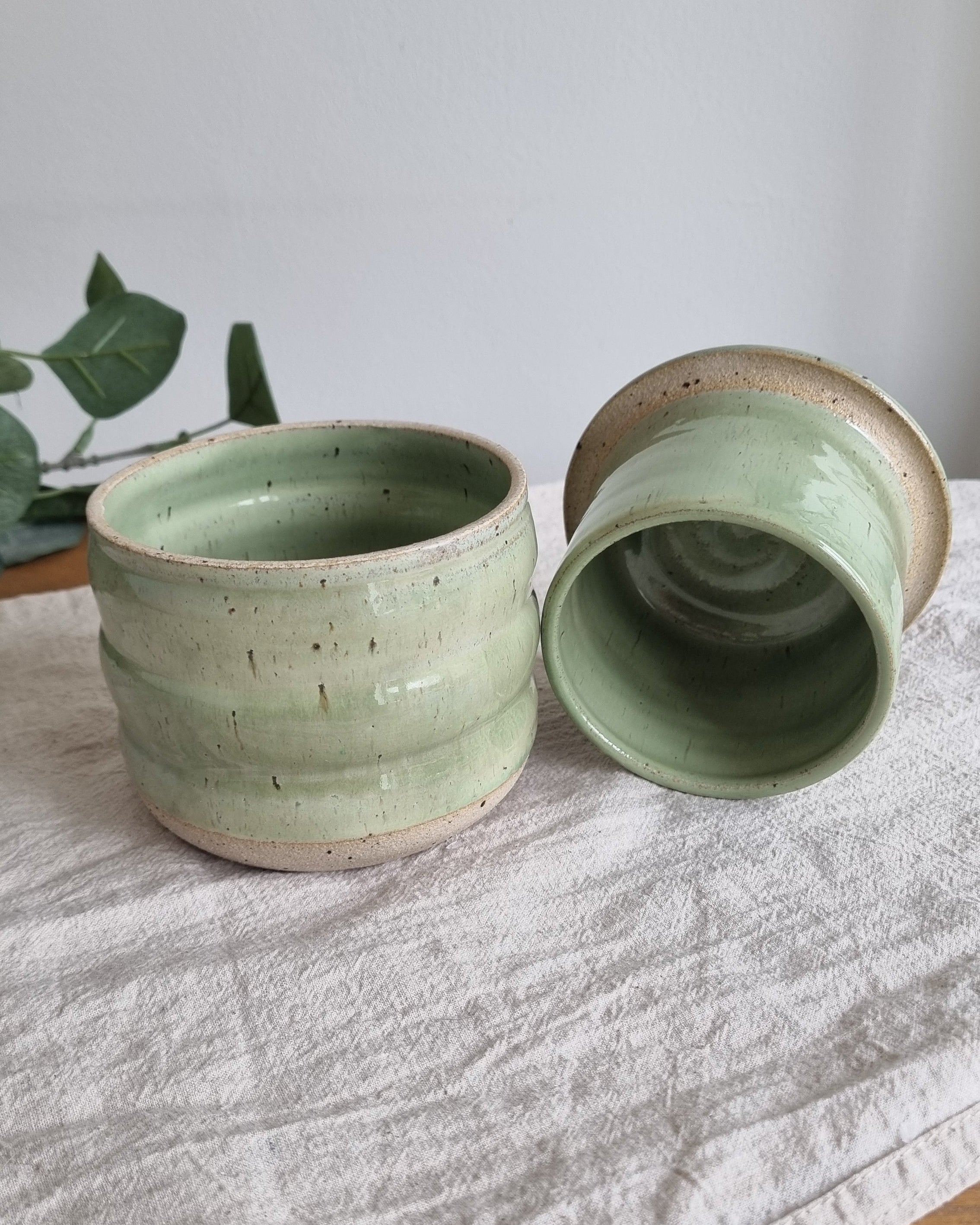 Ceramic French Butter Dish in Pastel Green Speckle