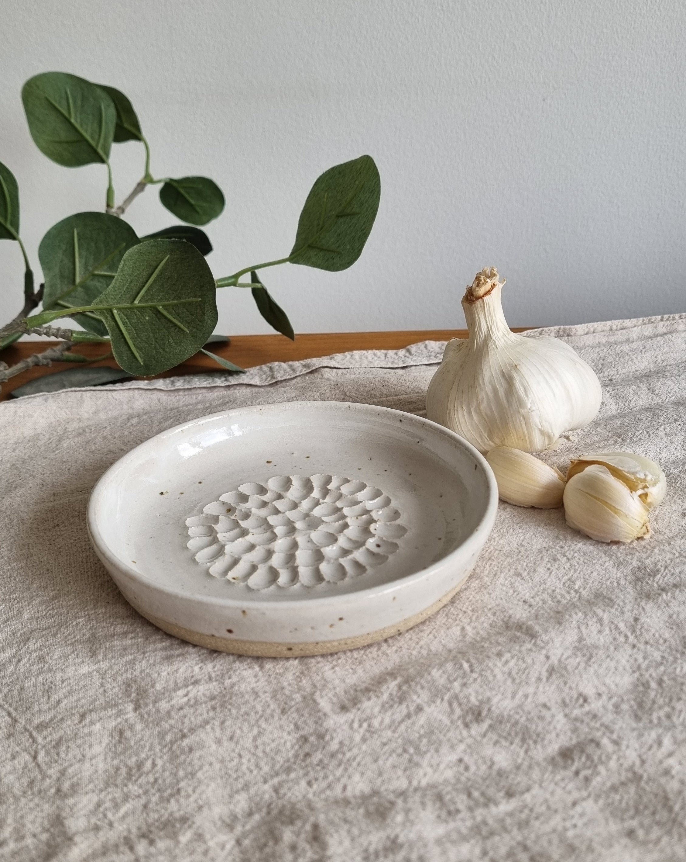 White Speckled Handmade Ceramic Garlic Grater