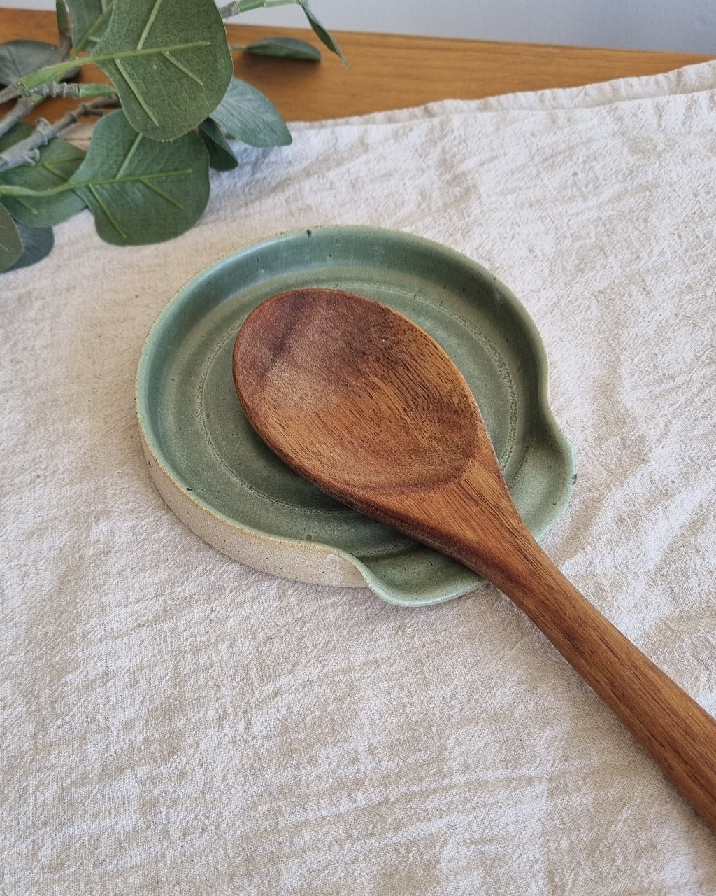 Green Ceramic Handmade Spoon Rest