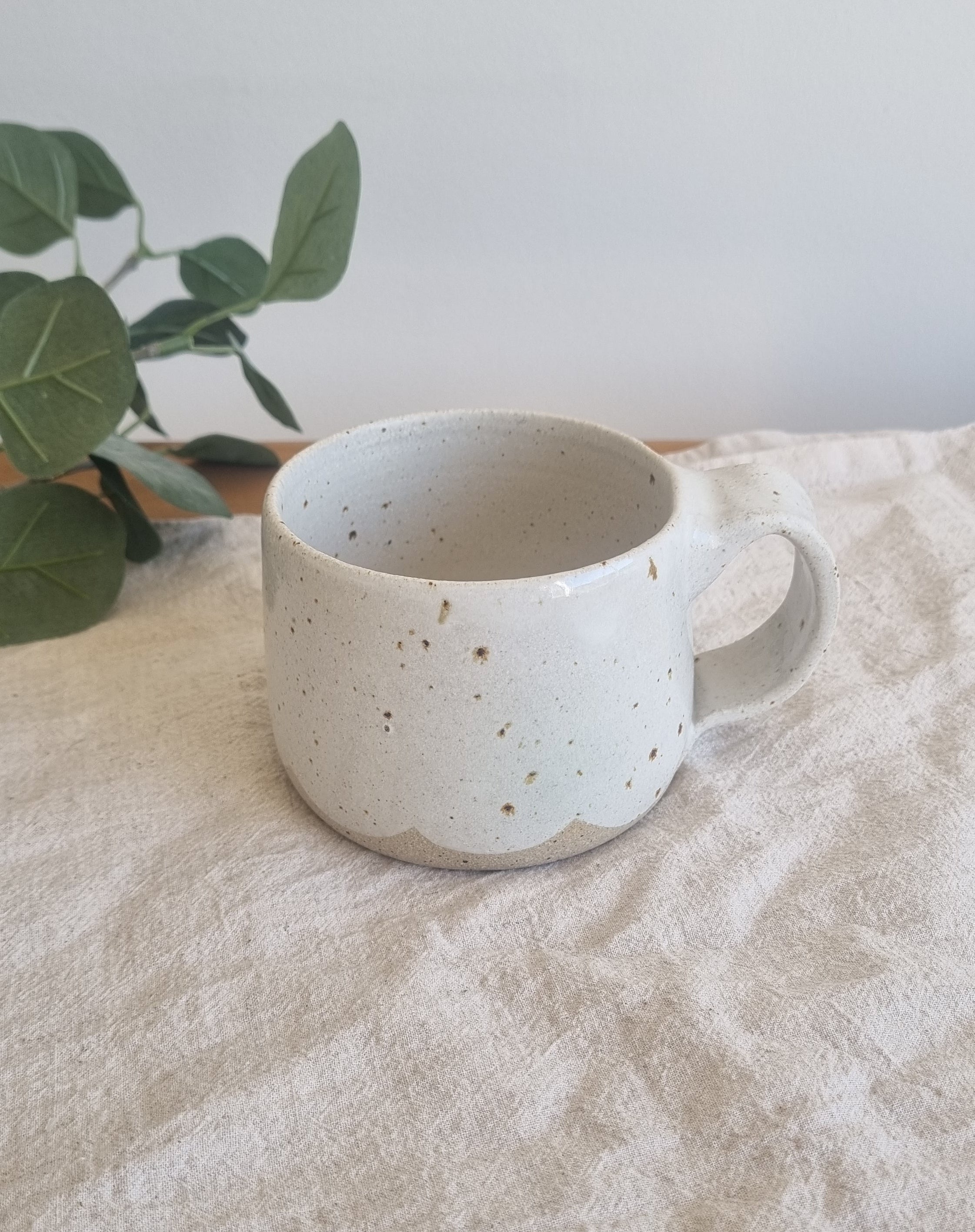 White Scalloped Speckled Handmade Mug