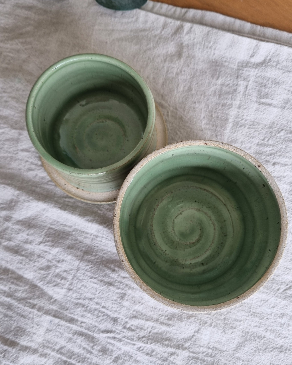 Ceramic French Butter Dish in Pastel Green Speckle