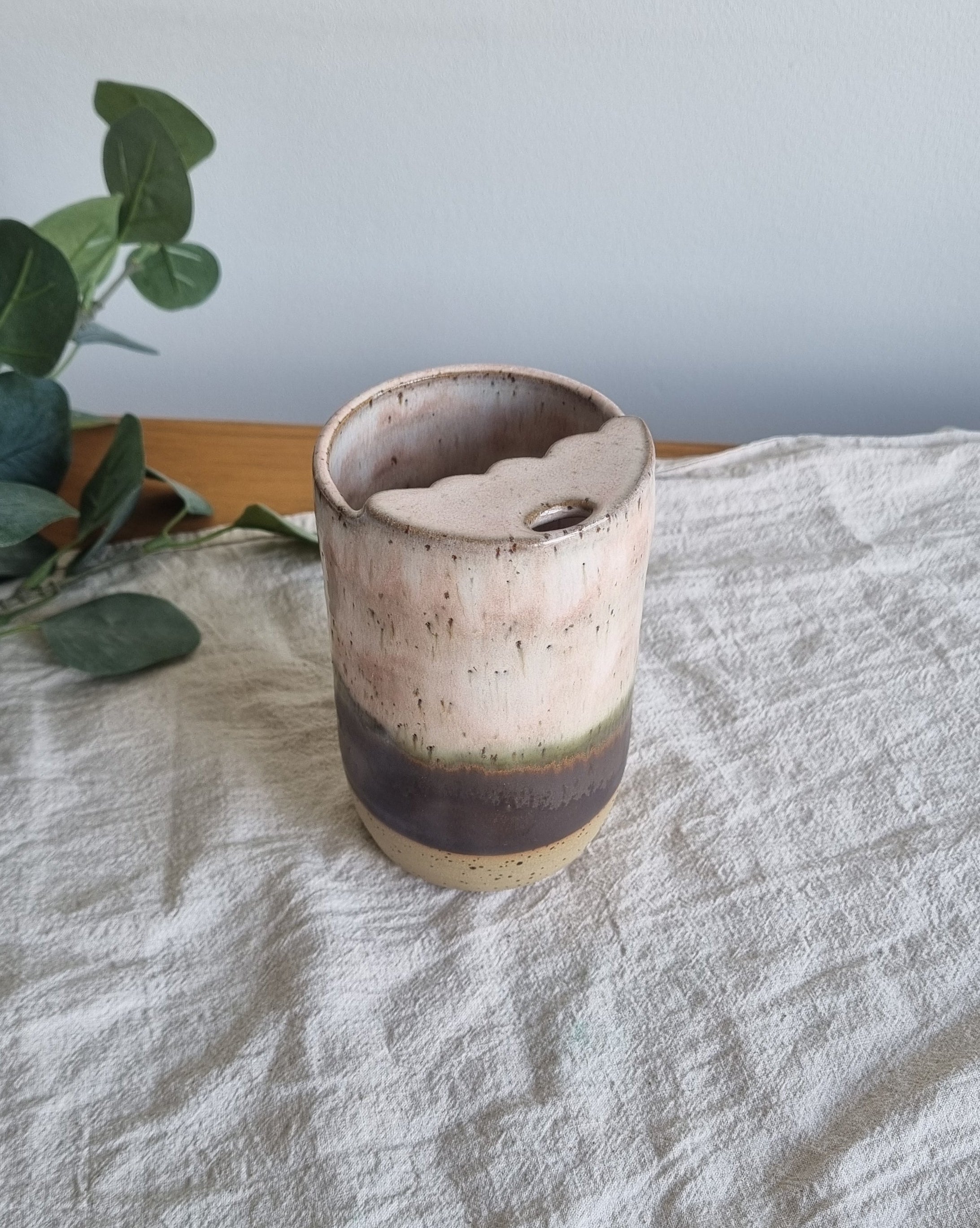 Pink and Brown Speckled Ceramic Travel To-Go Mug