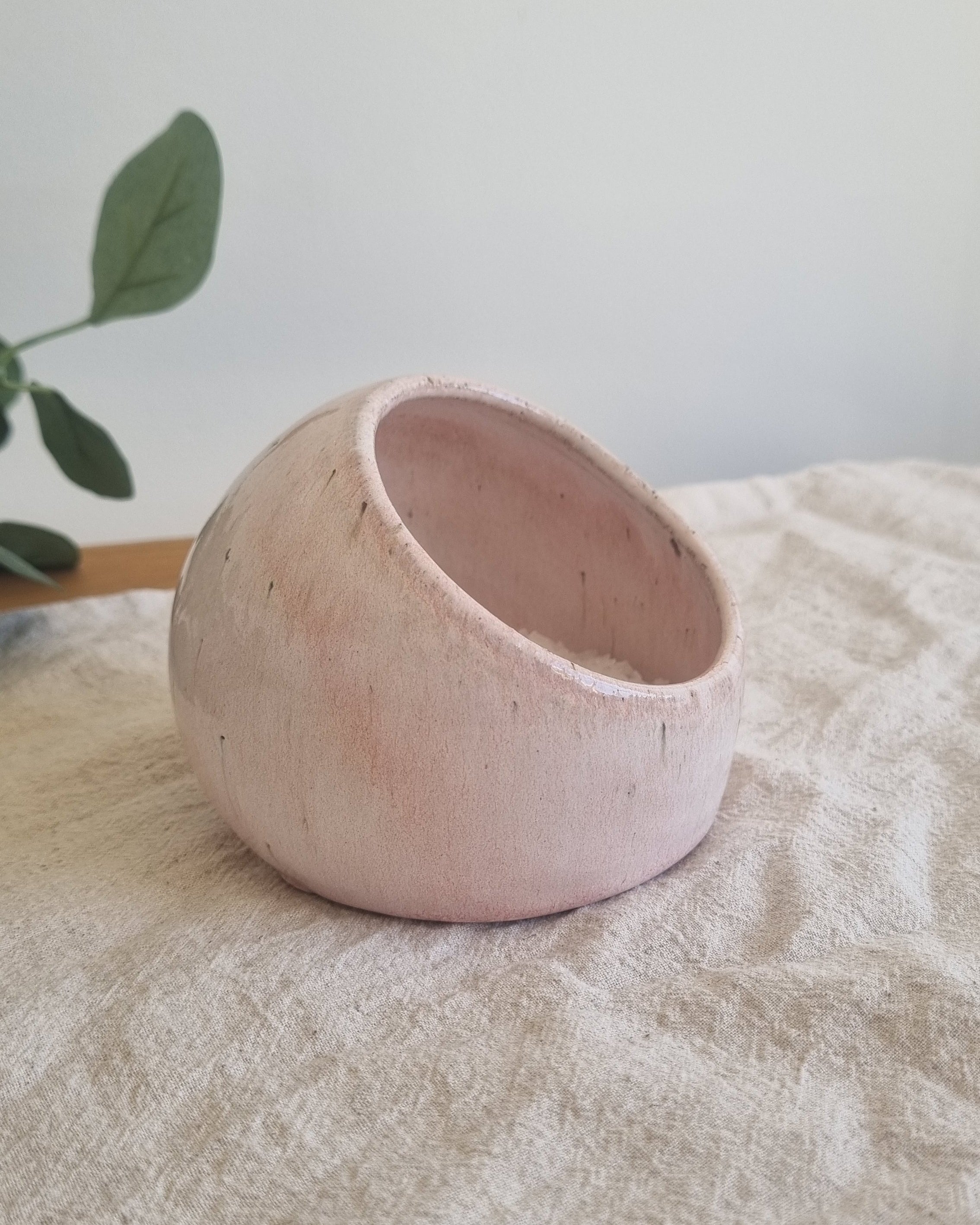 Handmade Ceramic Salt Pig in Speckled Pastel Pink